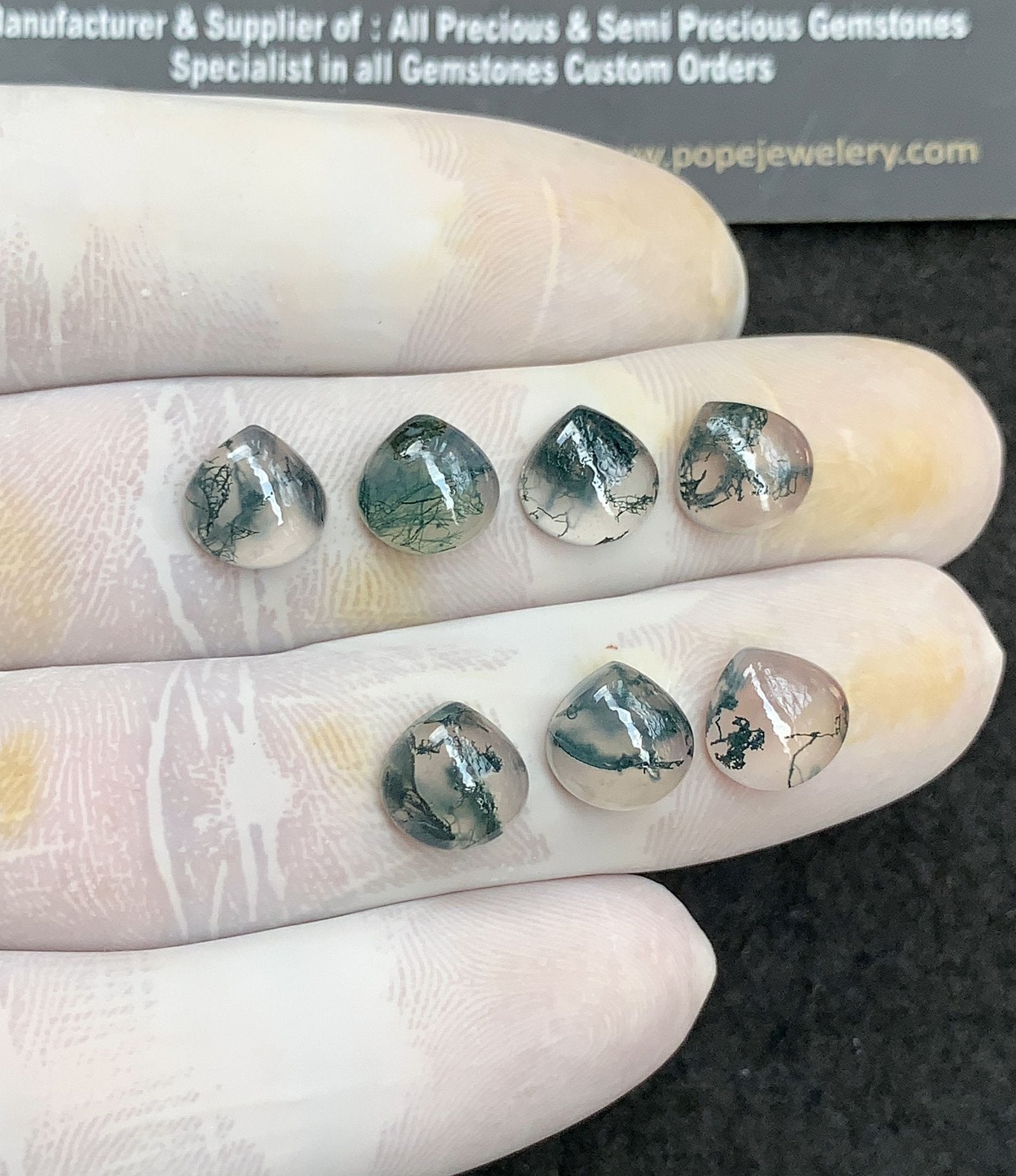 Natural Moss Agate Gemstone Smooth Heart Shape Cabochon High Quality Loose Gemstones For Jewelry Making 9 MM Size 7 Pc V2961