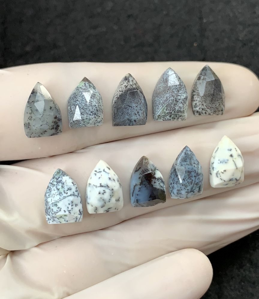 Natural Dendrite Opal Gemstone Rose Cut Fancy Shape Cabochon High Quality Loose Gemstones For Jewelry Making 11-12 MM Size 10 Pcs V2518
