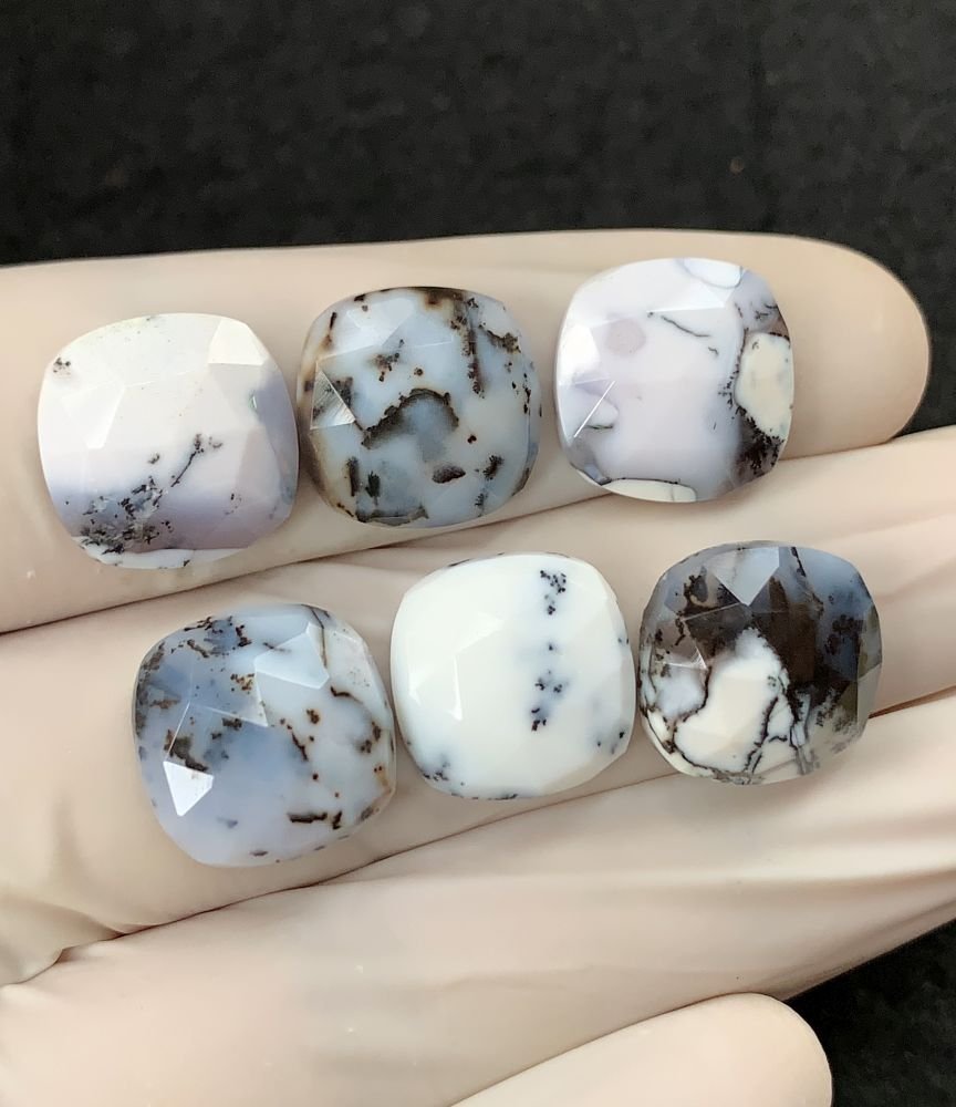 Natural Dendrite Opal Gemstone Rose Cut Cushion Shape Cabochon High Quality Loose Gemstones For Jewelry Making 14 MM Size 6 Pcs V2519