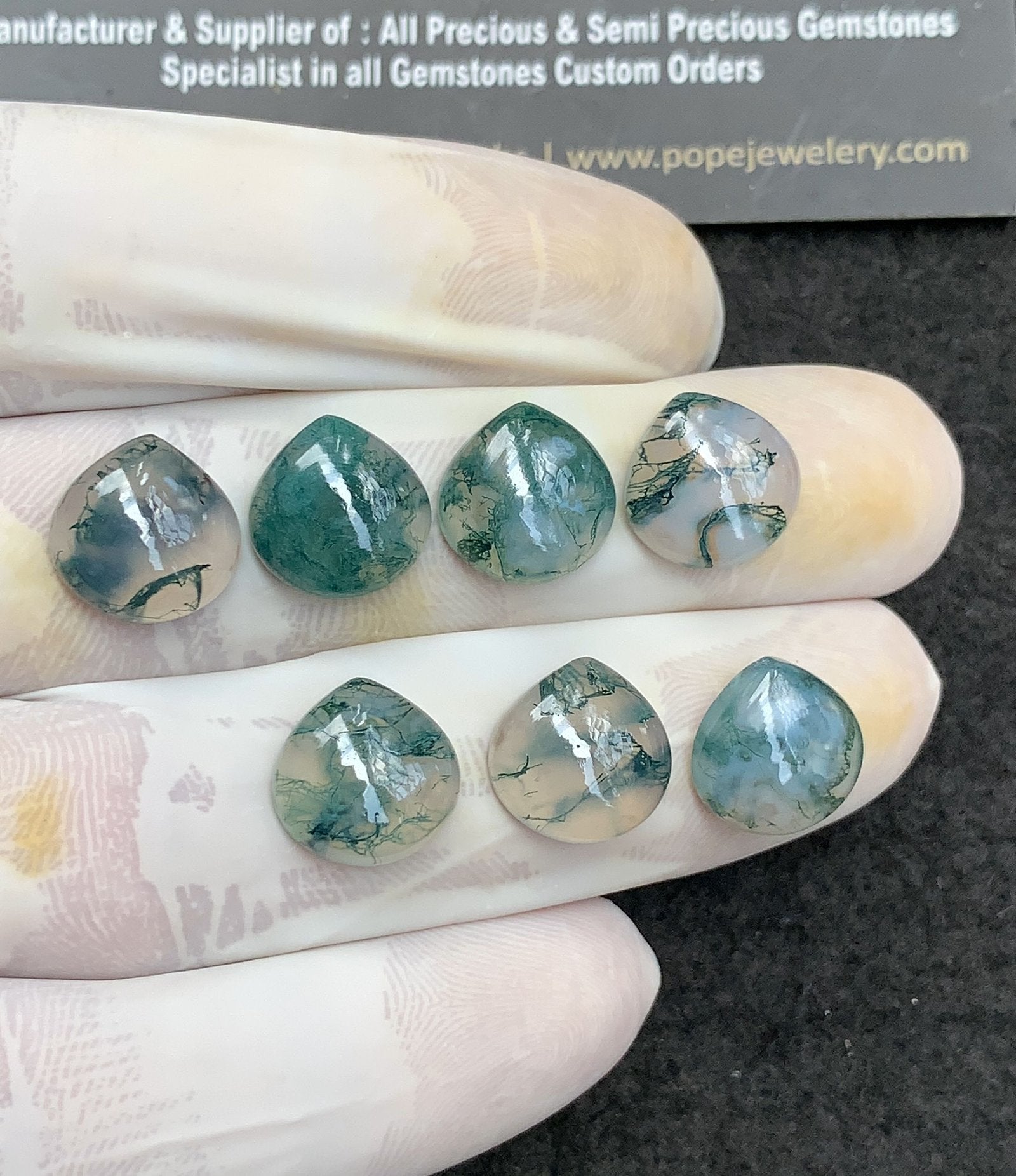 Natural Moss Agate Gemstone Smooth Heart Shape Cabochon High Quality Loose Gemstones For Jewelry Making 12 MM Size 7 Pc V2964