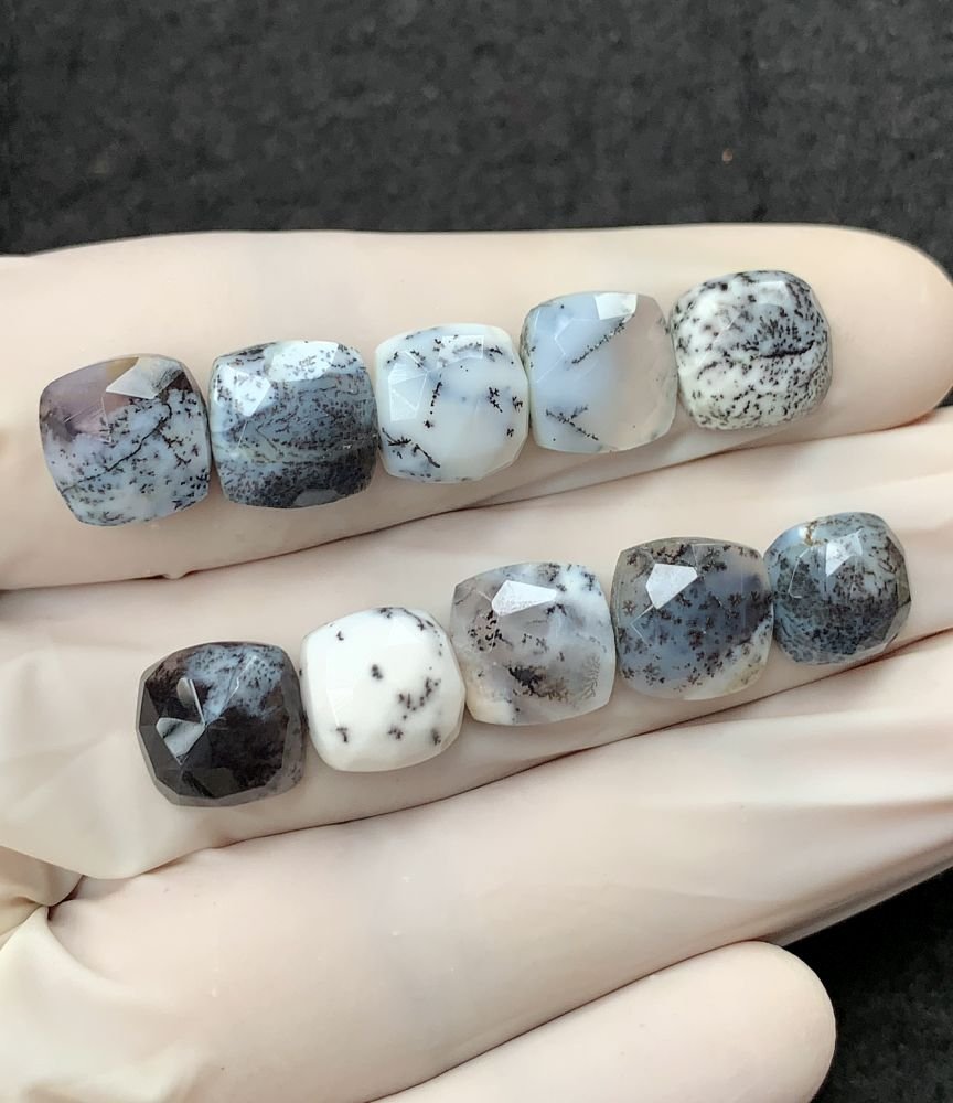 Natural Dendrite Opal Gemstone Rose Cut Cushion Shape Cabochon High Quality Loose Gemstones For Jewelry Making 10 MM Size 10 Pcs V2521