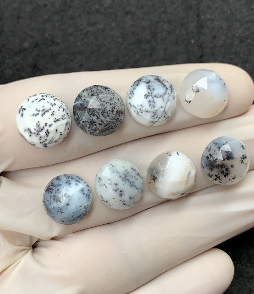 Natural Dendrite Opal Gemstone Rose Cut Round Shape Cabochon High Quality Loose Gemstones For Jewelry Making 12 MM Size 8 Pcs V2522