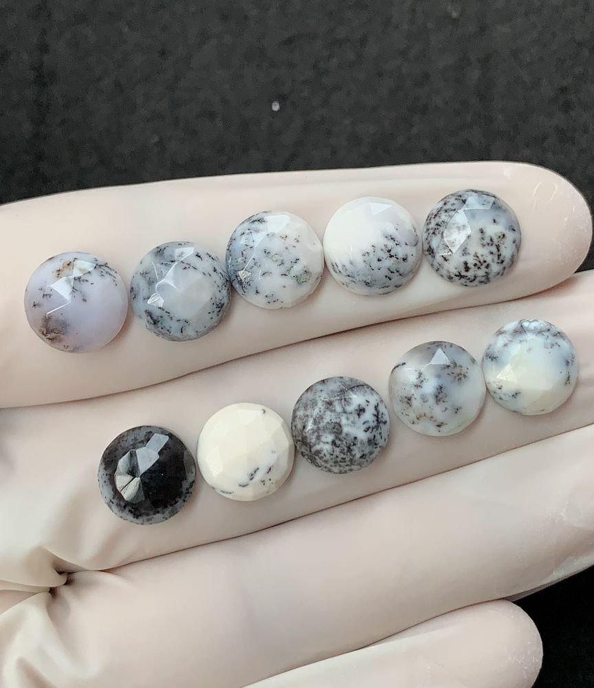 Natural Dendrite Opal Gemstone Rose Cut Round Shape Cabochon High Quality Loose Gemstones For Jewelry Making 10 MM Size 10 Pcs V2523