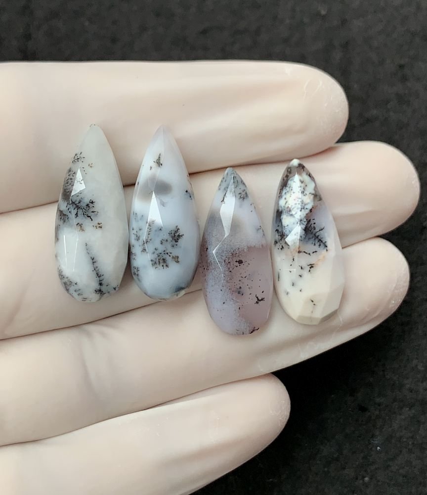 Natural Dendrite Opal Gemstone Rose Cut Pear Shape Cabochon High Quality Loose Gemstones For Jewelry Making 25x10 MM Size 4 Pcs V2524