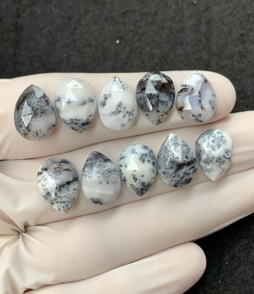 Natural Dendrite Opal Gemstone Rose Cut Pear Shape Cabochon High Quality Loose Gemstones For Jewelry Making 14x10 MM Size 10 Pcs V2527