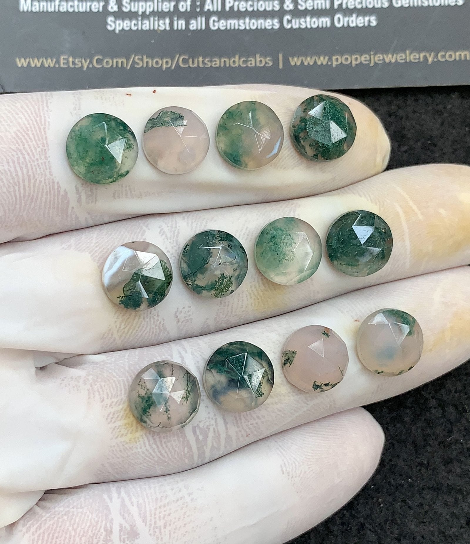 Natural Moss Agate Gemstone Rose Cut Round Shape Cabochon High Quality Loose Gemstones For Jewelry Making 10 MM Size 12 Pc V2969