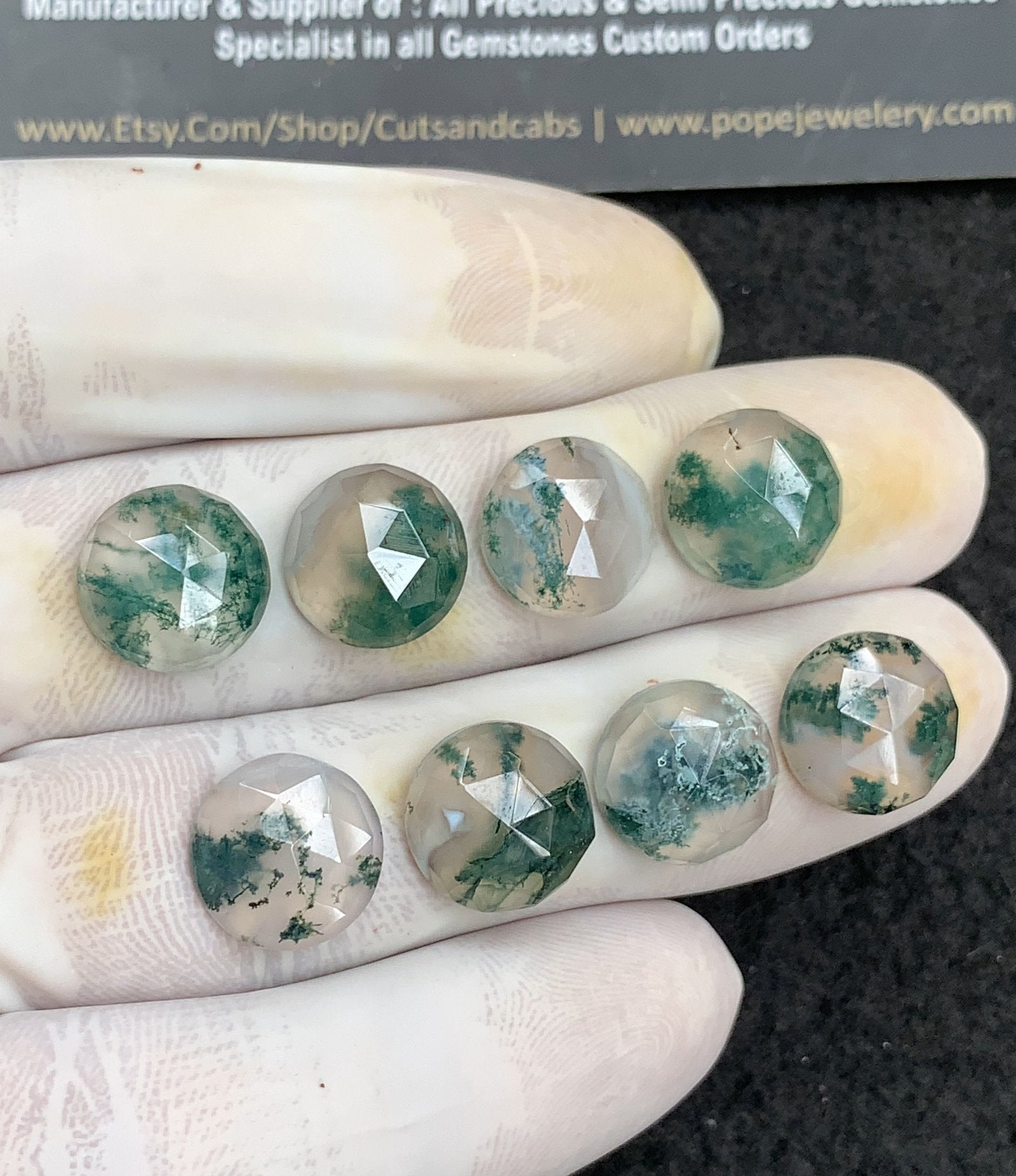 Natural Moss Agate Gemstone Rose Cut Round Shape Cabochon High Quality Loose Gemstones For Jewelry Making 12 MM Size 8 Pc V2970
