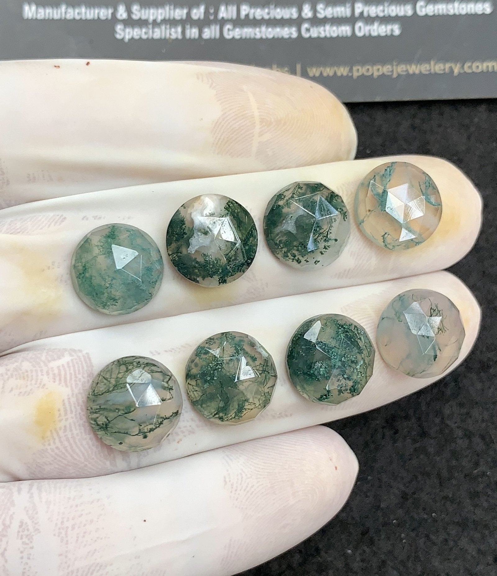 Natural Moss Agate Gemstone Rose Cut Round Shape Cabochon High Quality Loose Gemstones For Jewelry Making 12 MM Size 8 Pc V2971
