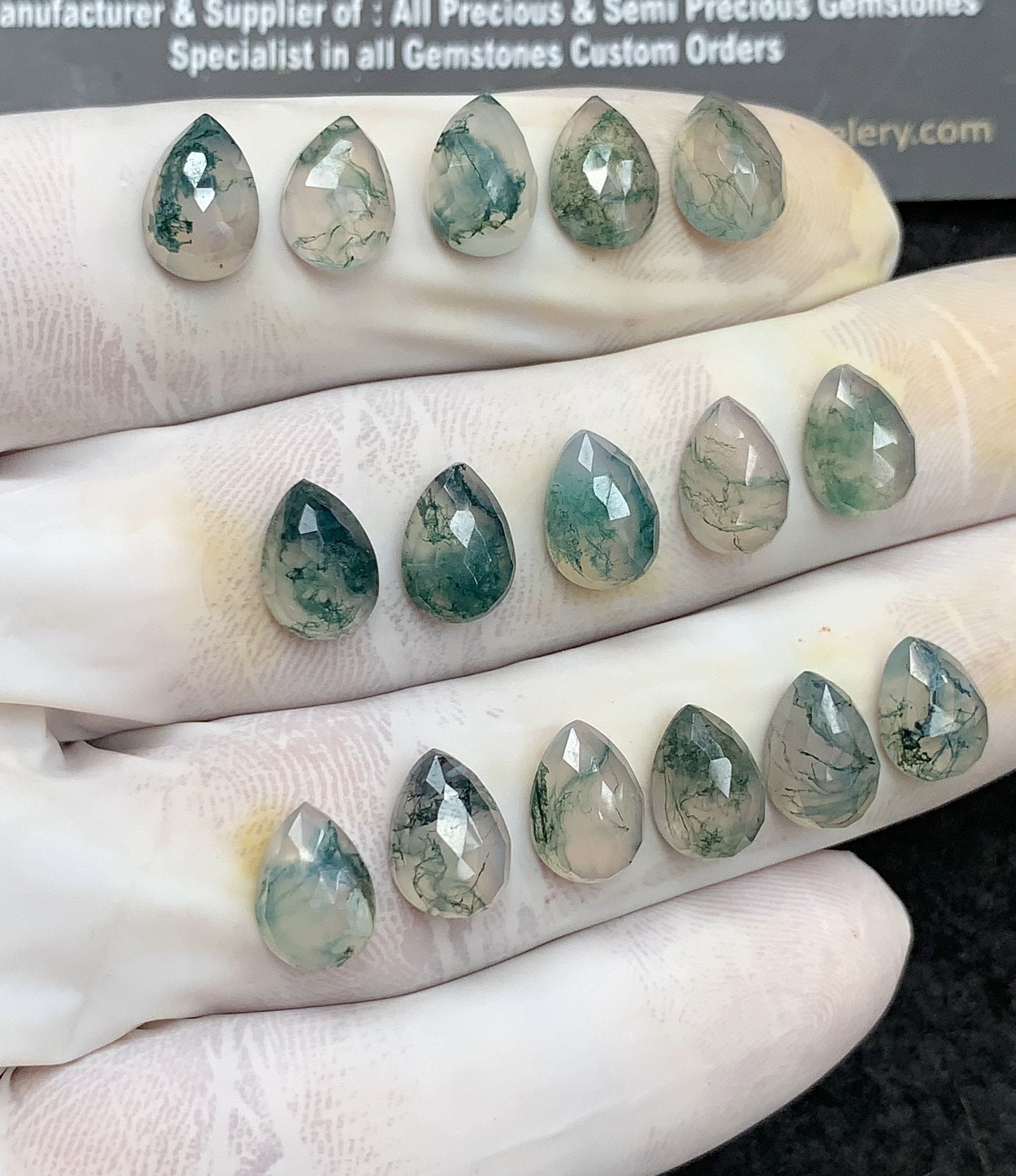 Natural Moss Agate Gemstone Rose Cut Pear Shape Cabochon High Quality Loose Gemstones For Jewelry Making 10x7 MM Size 16 Pc V2973