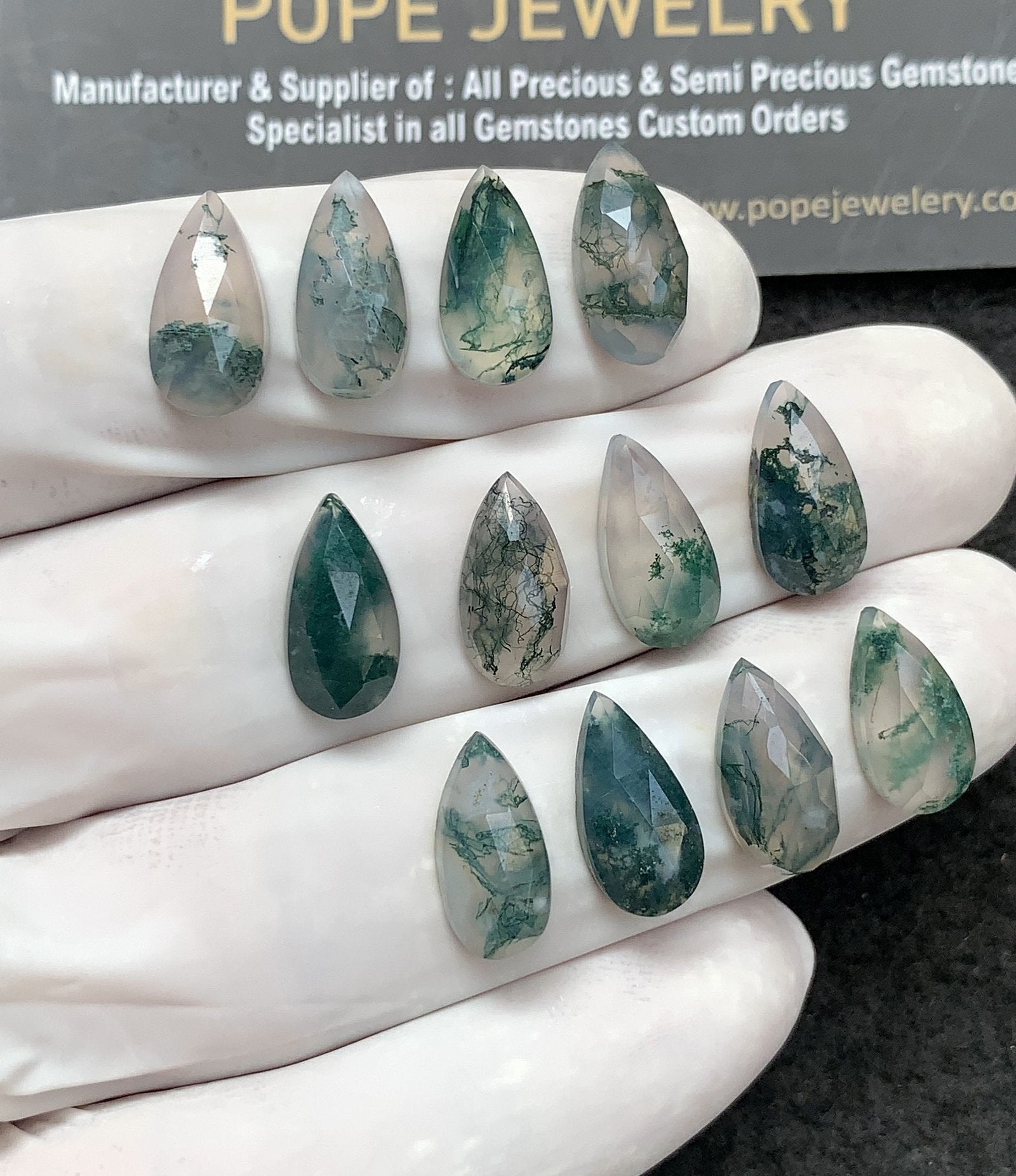 Natural Moss Agate Gemstone Rose Cut Pear Shape Cabochon High Quality Loose Gemstones For Jewelry Making 15x7 MM Size 12 Pc V2976