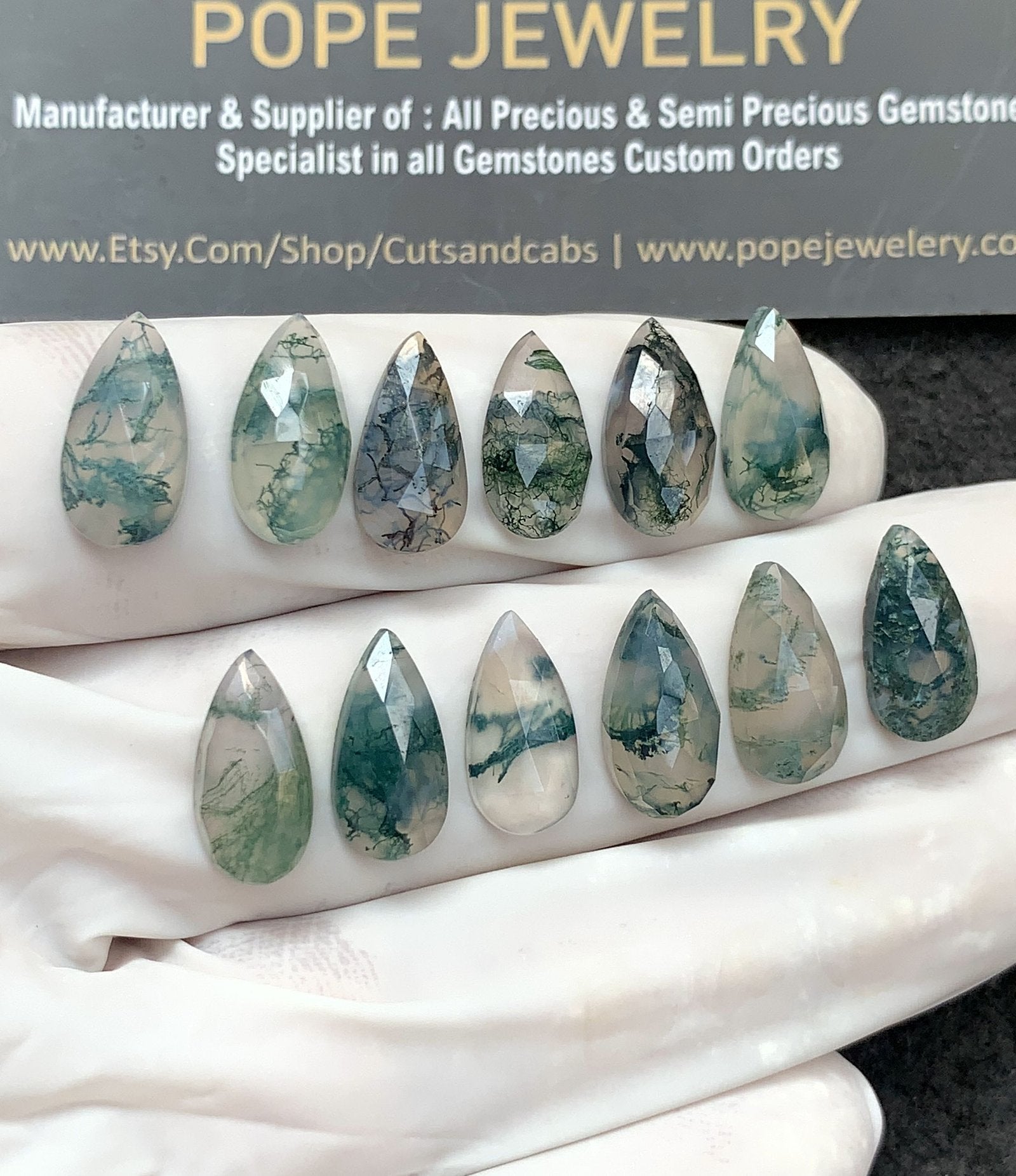 Natural Moss Agate Gemstone Rose Cut Pear Shape Cabochon High Quality Loose Gemstones For Jewelry Making 15x7 MM Size 12 Pc V2977
