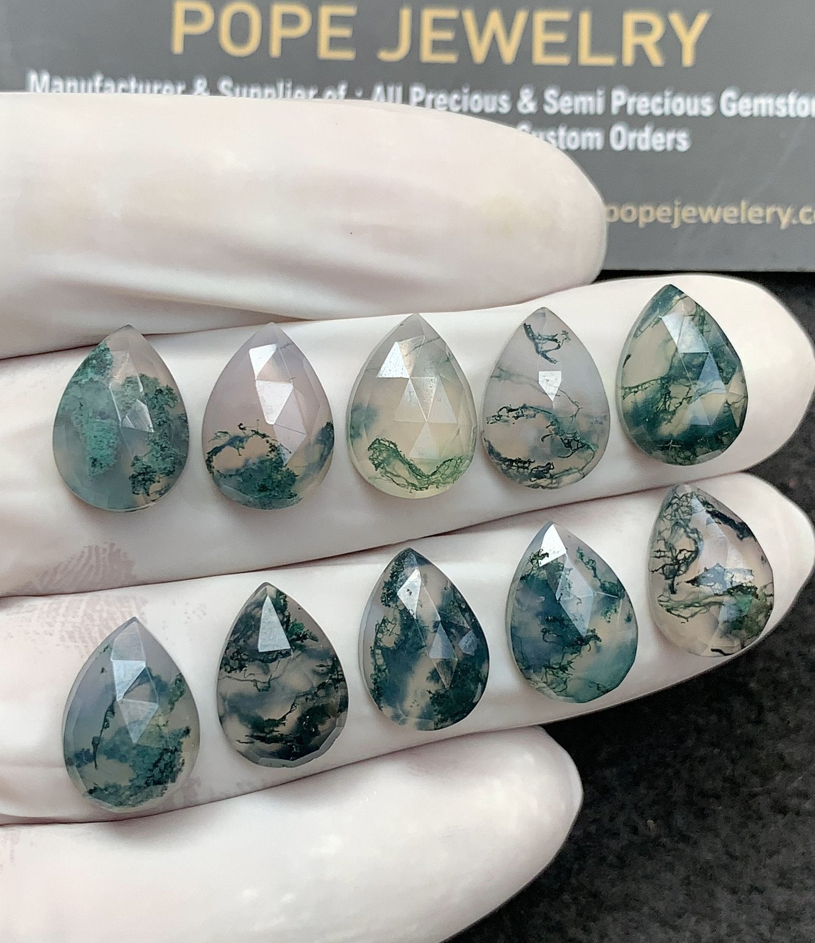 Natural Moss Agate Gemstone Rose Cut Pear Shape Cabochon High Quality Loose Gemstones For Jewelry Making 14x10 MM Size 10 Pc V2978
