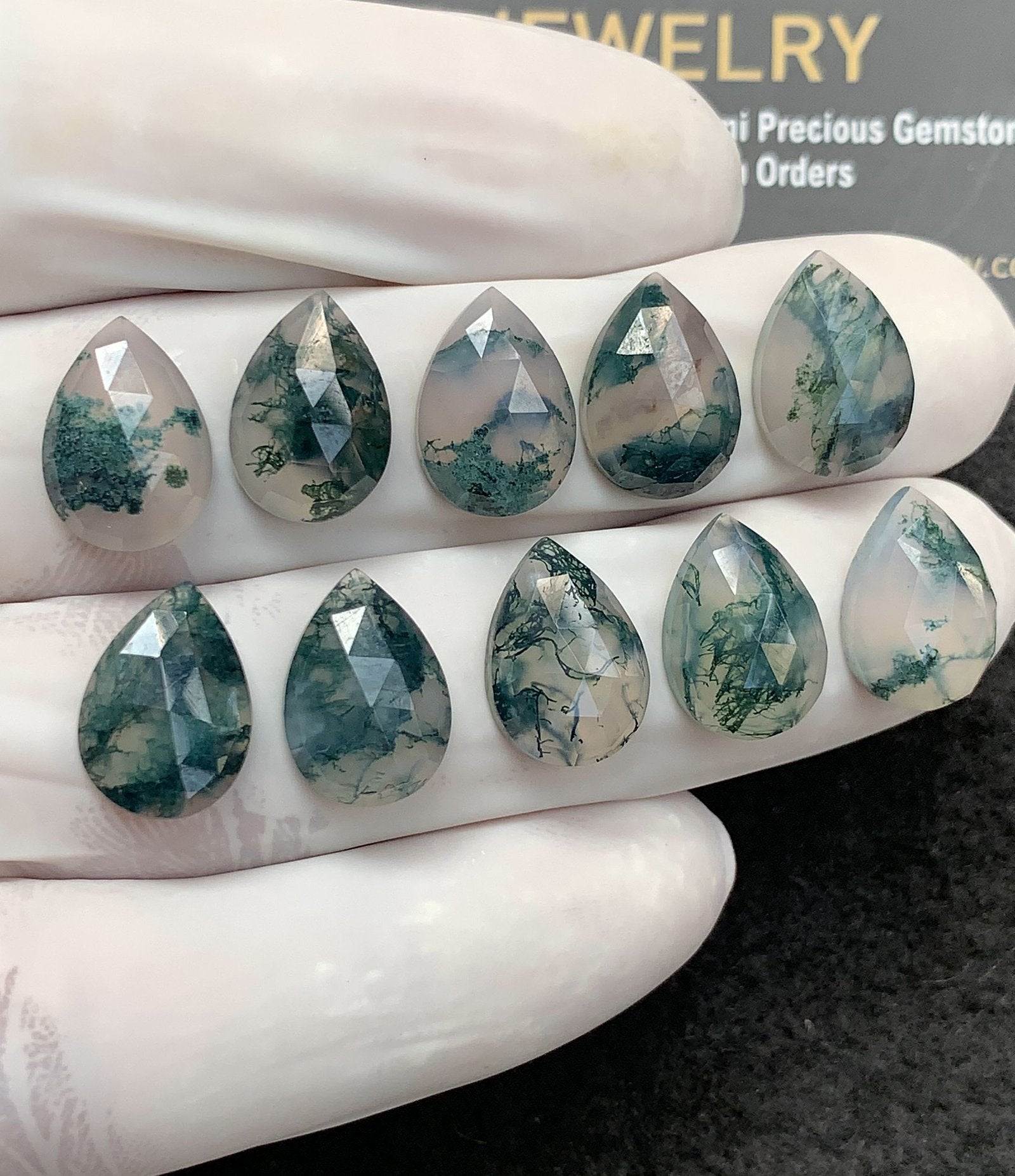 Natural Moss Agate Gemstone Rose Cut Pear Shape Cabochon High Quality Loose Gemstones For Jewelry Making 14x10 MM Size 10 Pc V2979