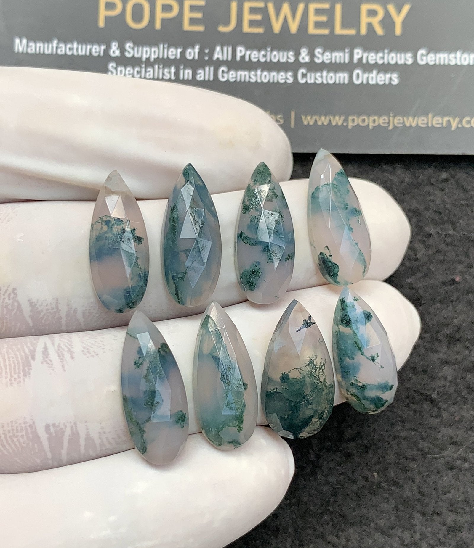 Natural Moss Agate Gemstone Rose Cut Pear Shape Cabochon High Quality Loose Gemstones For Jewelry Making 20x8 MM Size 8 Pc V2980