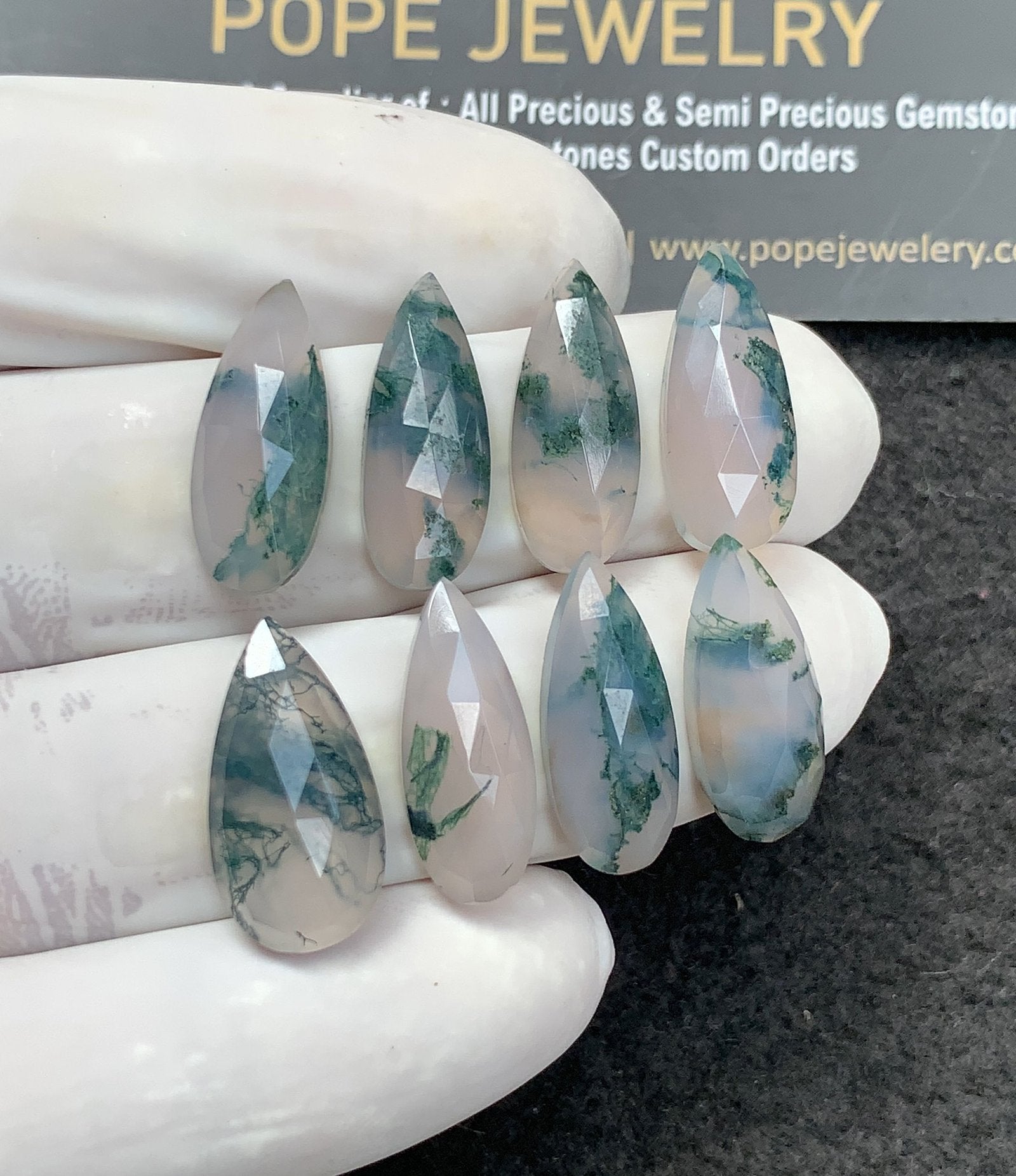 Natural Moss Agate Gemstone Rose Cut Pear Shape Cabochon High Quality Loose Gemstones For Jewelry Making 20x8 MM Size 8 Pc V2981