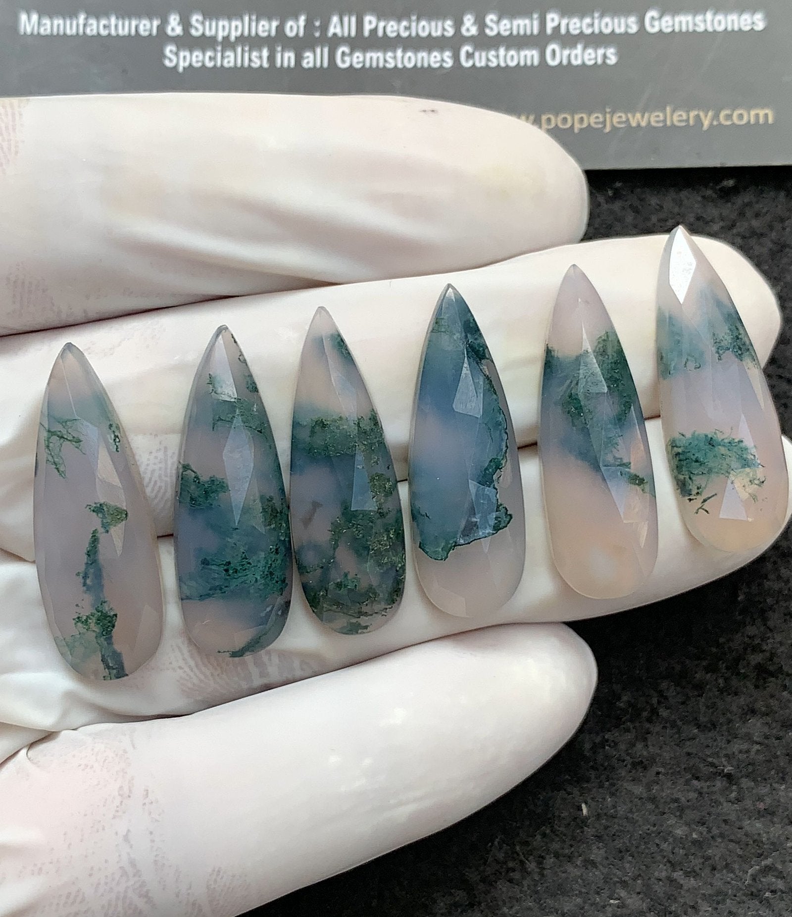 Natural Moss Agate Gemstone Rose Cut Pear Shape Cabochon High Quality Loose Gemstones For Jewelry Making 30x10 MM Size 6 Pc V2983