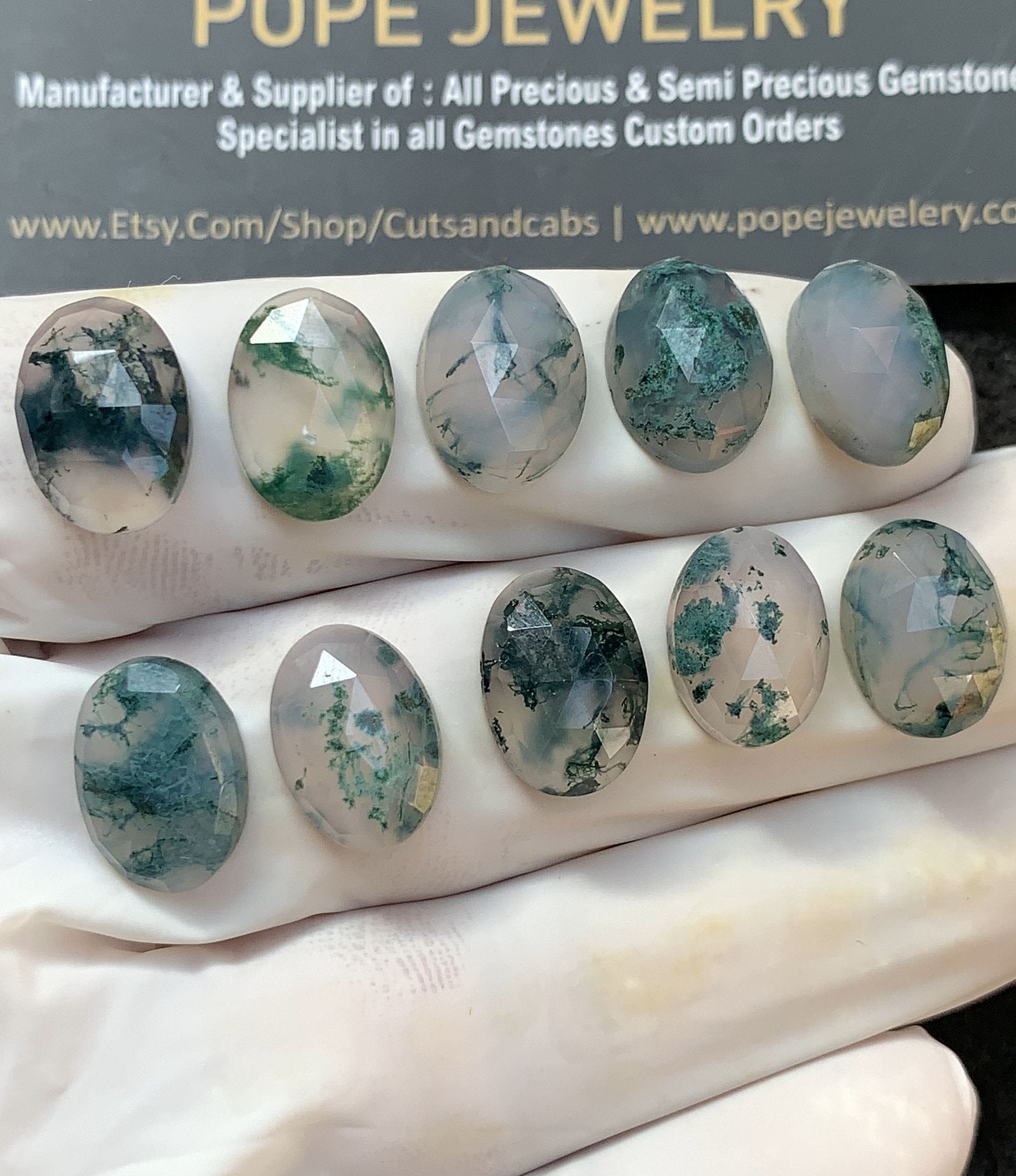 Natural Moss Agate Gemstone Rose Cut Oval Shape Cabochon High Quality Loose Gemstones For Jewelry Making 14x10 MM Size 10 Pc V2991