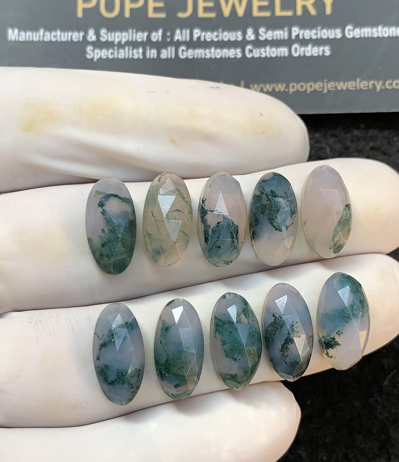 Natural Moss Agate Gemstone Rose Cut Oval Shape Cabochon High Quality Loose Gemstones For Jewelry Making 15x8 MM Size 10 Pc V2993
