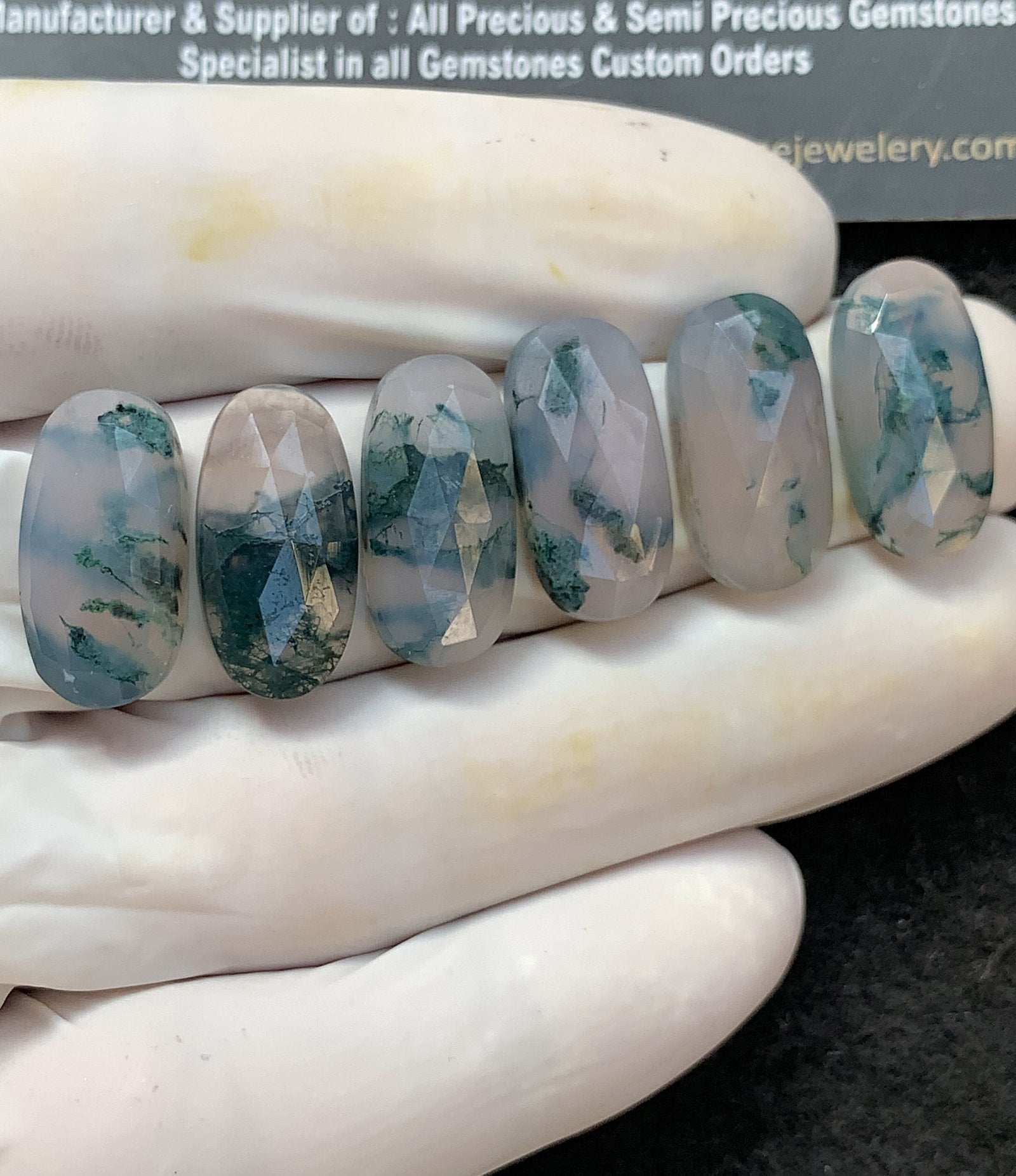 Natural Moss Agate Gemstone Rose Cut Oval Shape Cabochon High Quality Loose Gemstones For Jewelry Making 20x10 MM Size 6 Pc V2995