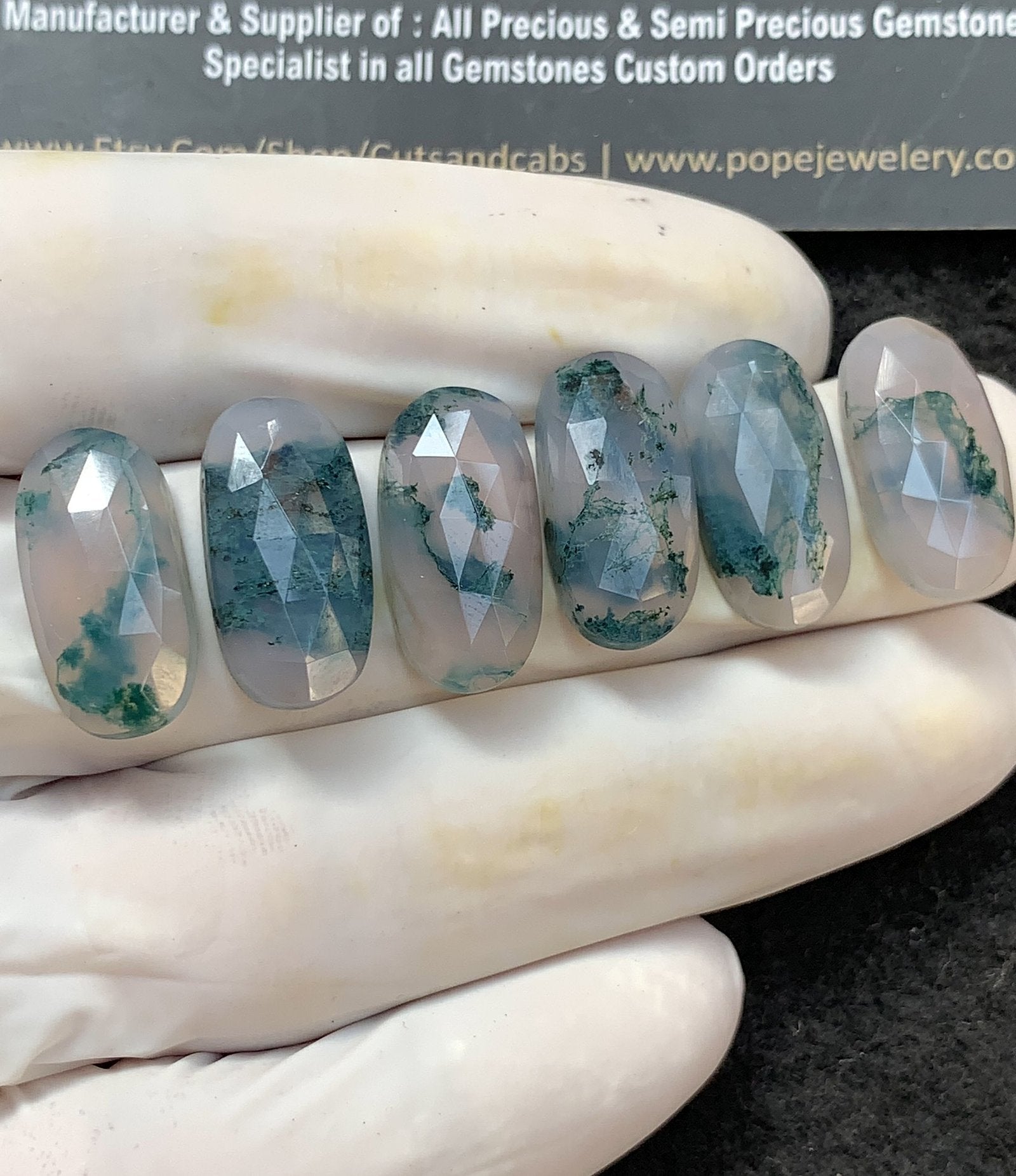 Natural Moss Agate Gemstone Rose Cut Oval Shape Cabochon High Quality Loose Gemstones For Jewelry Making 20x10 MM Size 6 Pc V2996