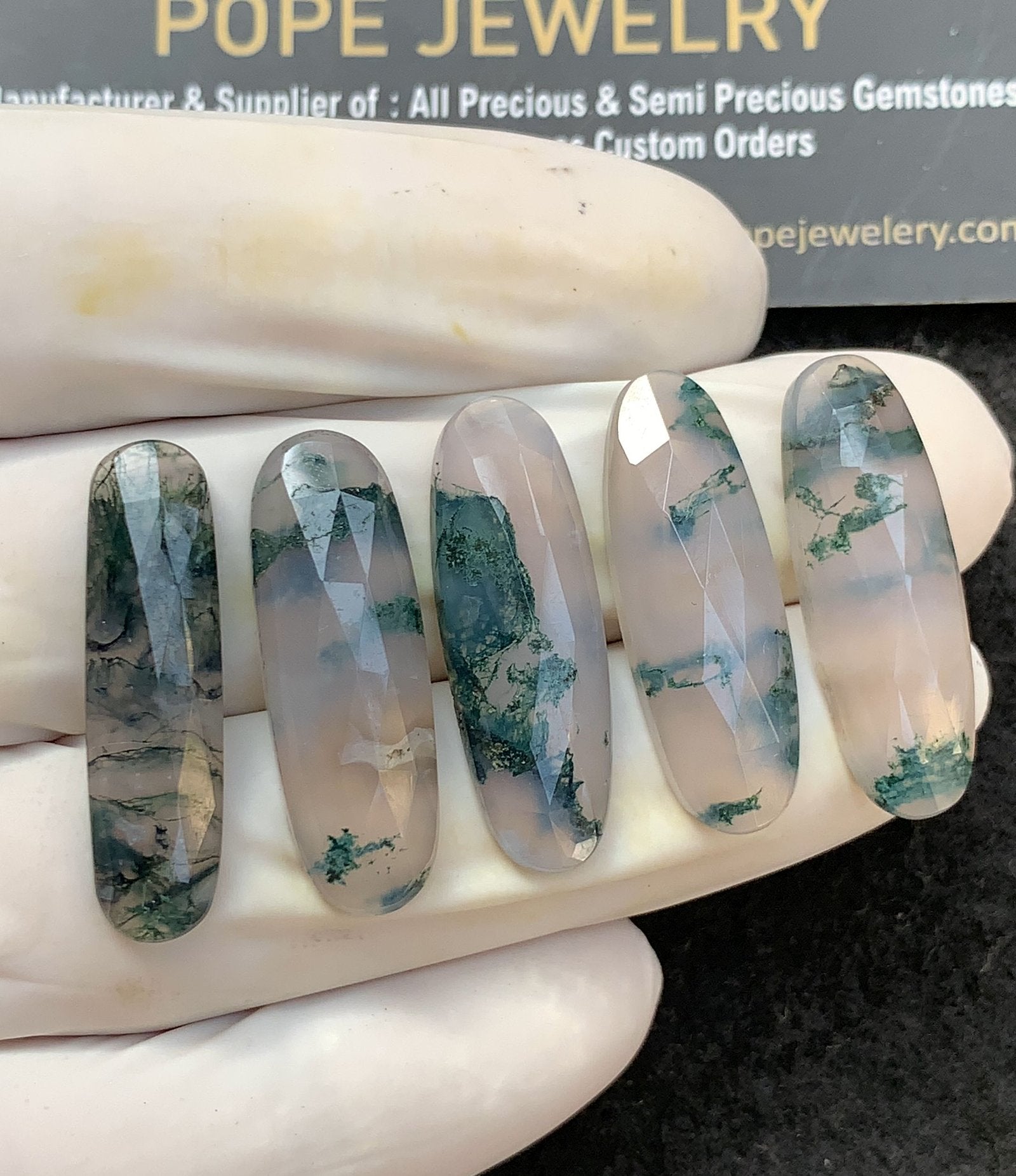 Natural Moss Agate Gemstone Rose Cut Oval Shape Cabochon High Quality Loose Gemstones For Jewelry Making 30 MM Size 5 Pc V2997