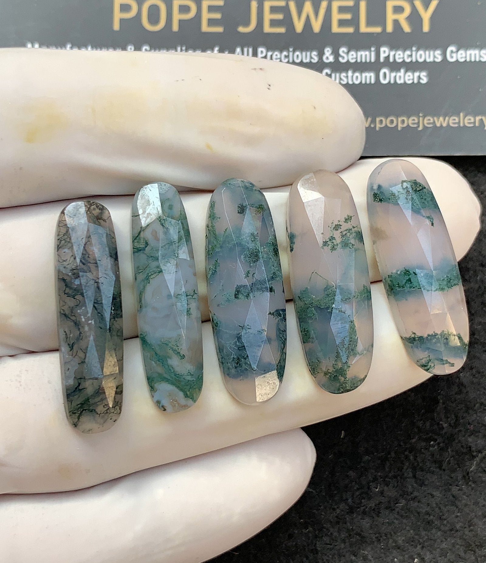 Natural Moss Agate Gemstone Rose Cut Oval Shape Cabochon High Quality Loose Gemstones For Jewelry Making 30 MM Size 5 Pc V2998