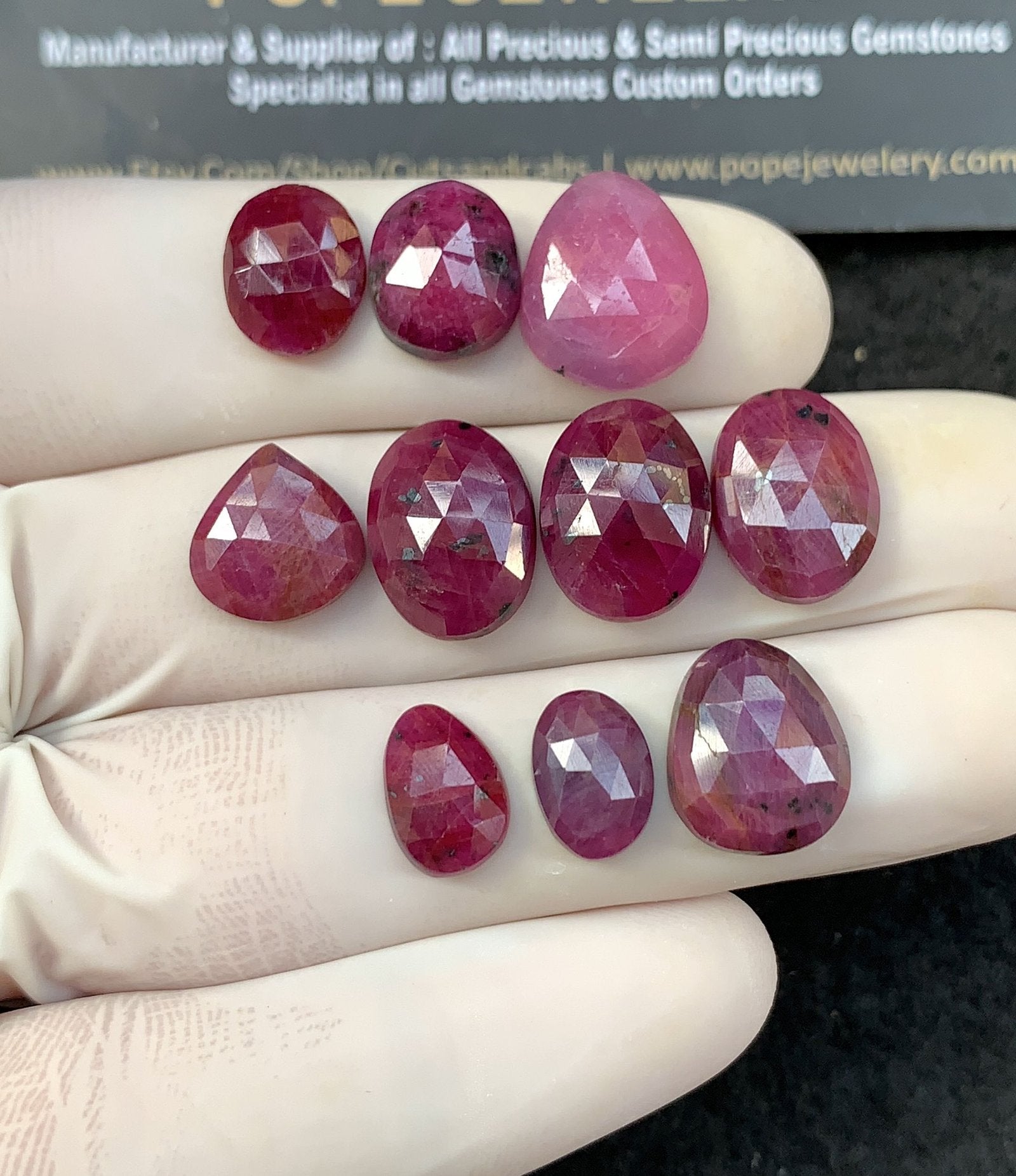 Natural Ruby Gemstone Rose Cut Mix Shape Cabochon High Quality Loose Gemstones For Jewelry Making 10-14 MM Size 10 Pcs V2575