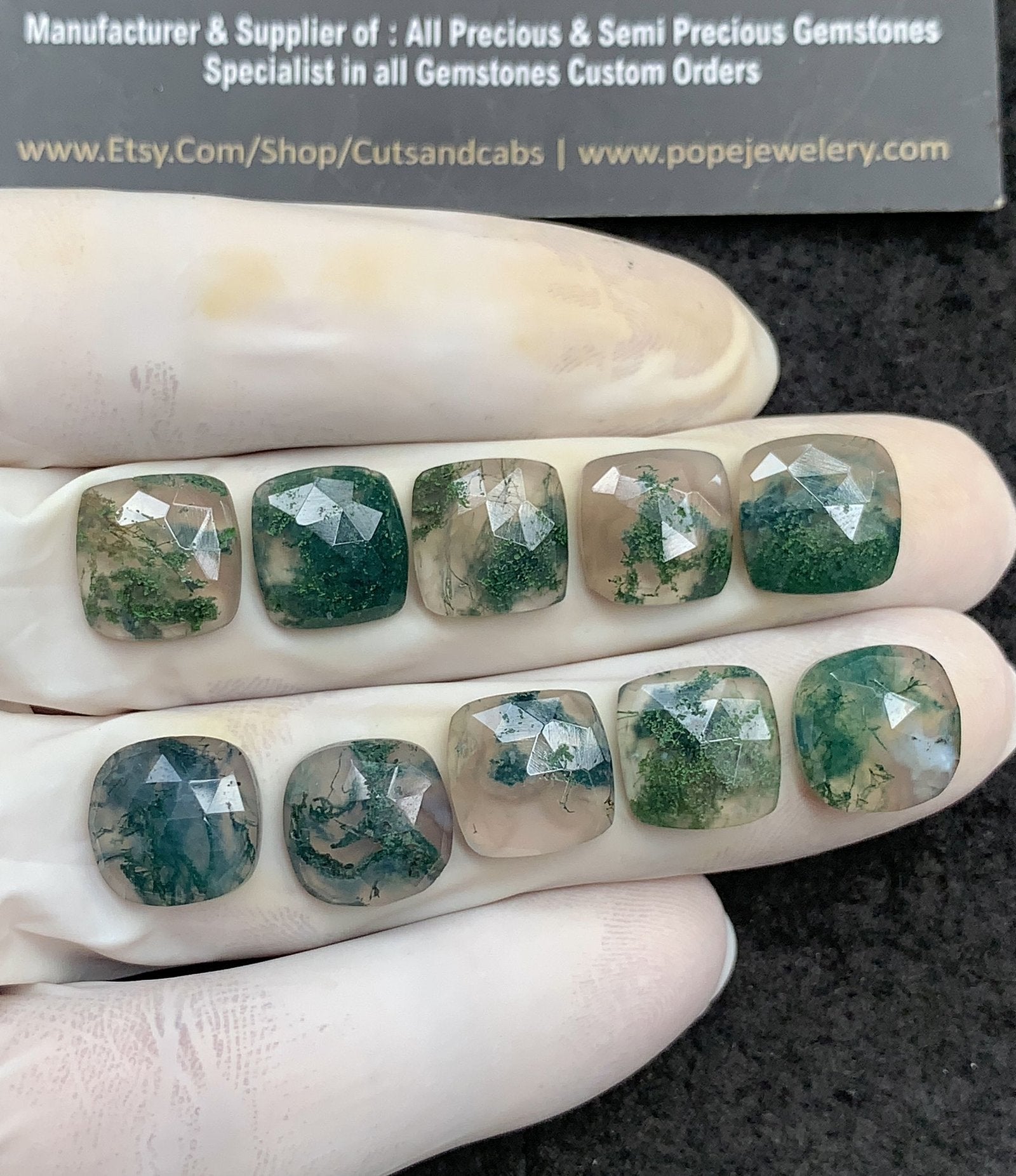 Natural Moss Agate Gemstone Rose Cut Cushion Shape Cabochon High Quality Loose Gemstones For Jewelry Making 12 MM Size 10 Pc V3001