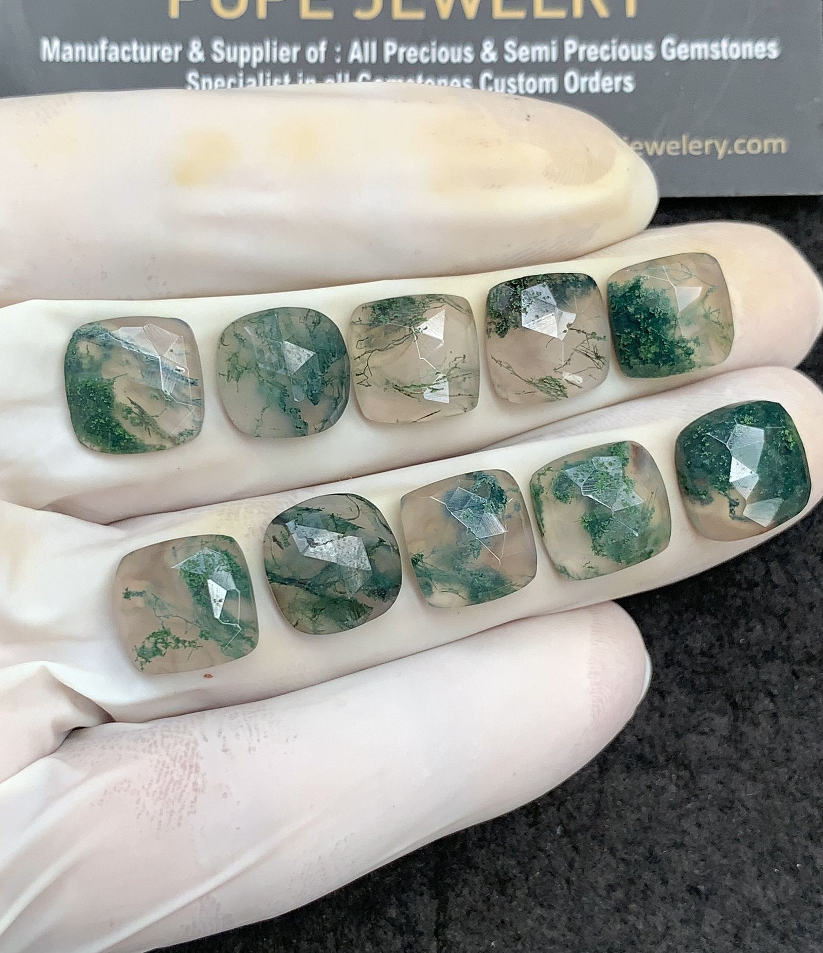 Natural Moss Agate Gemstone Rose Cut Cushion Shape Cabochon High Quality Loose Gemstones For Jewelry Making 11-12 MM Size 10 Pc V3002