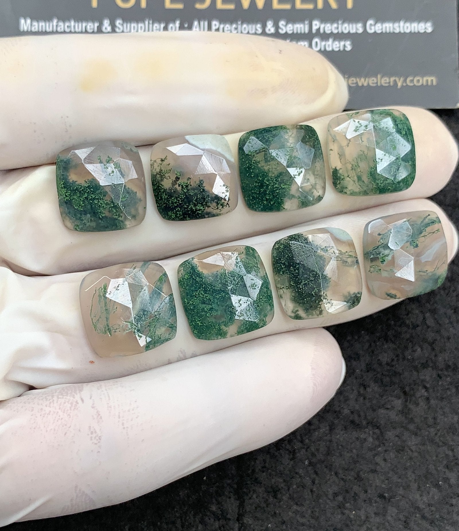 Natural Moss Agate Gemstone Rose Cut Cushion Shape Cabochon High Quality Loose Gemstones For Jewelry Making 14 MM Size 8 Pc V3003