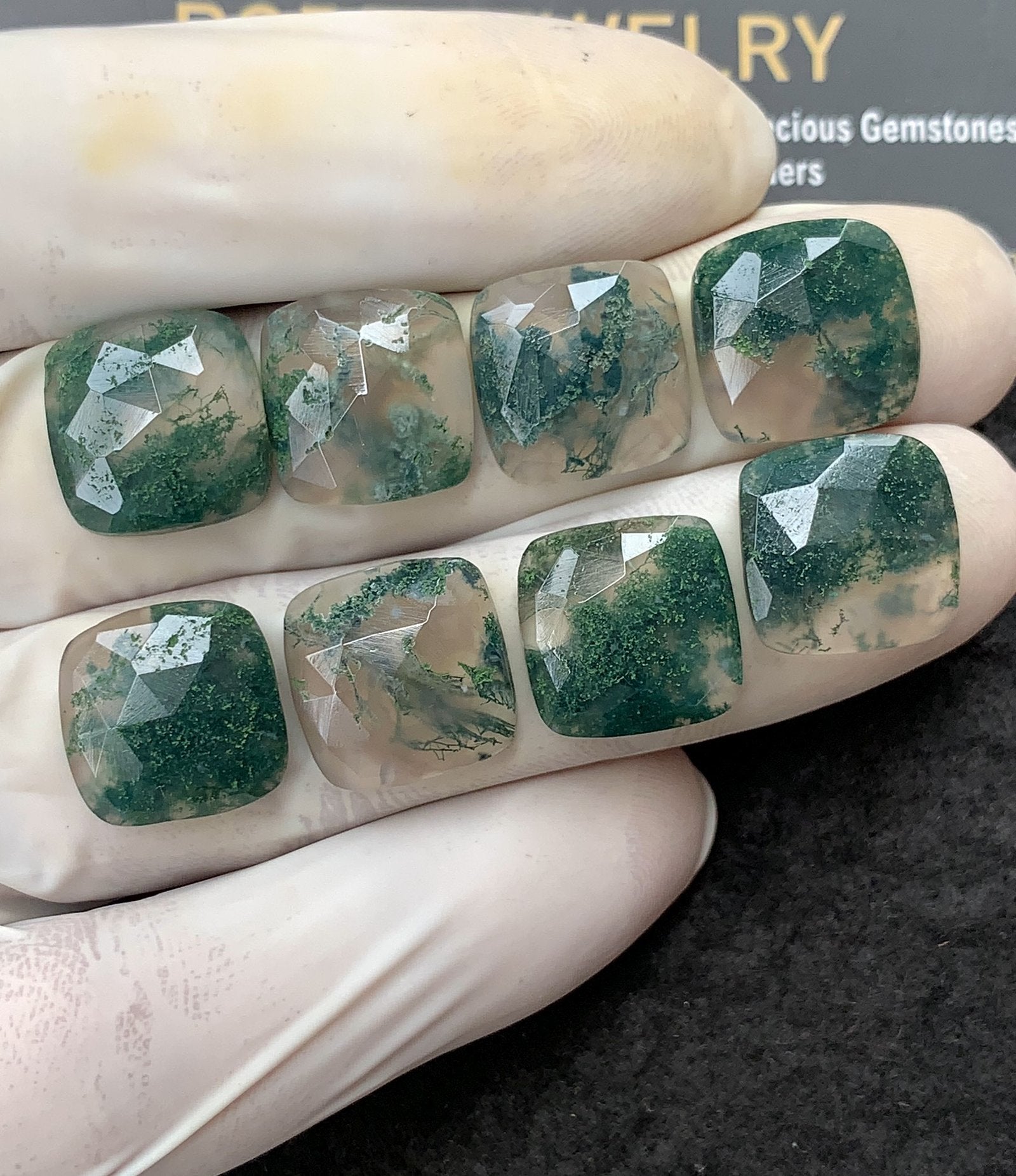 Natural Moss Agate Gemstone Rose Cut Cushion Shape Cabochon High Quality Loose Gemstones For Jewelry Making 14 MM Size 8 Pc V3004
