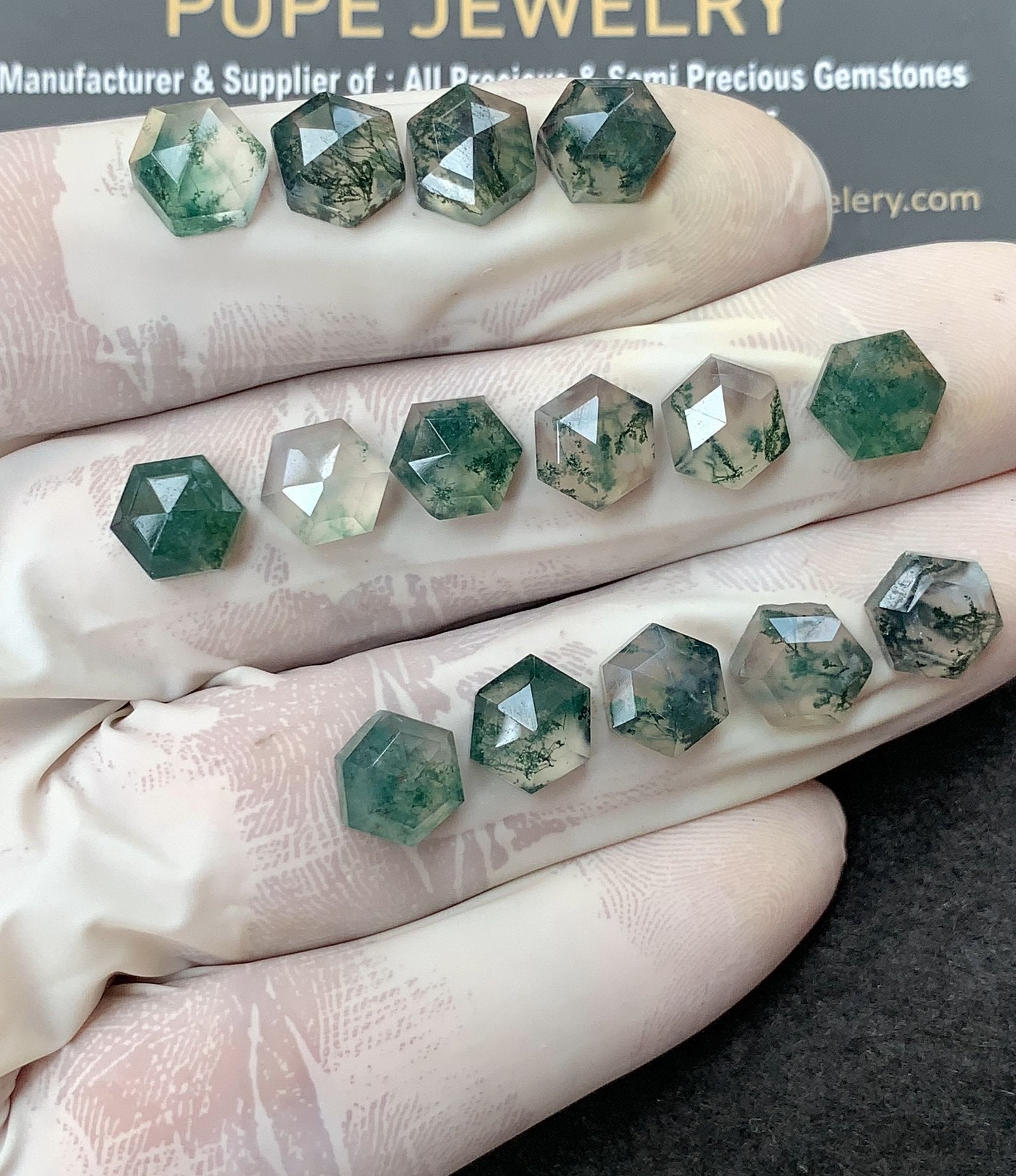 Natural Moss Agate Gemstone Step Cut Hexagon Shape Cabochon High Quality Loose Gemstones For Jewelry Making 8 MM Size 15 Pc V3008