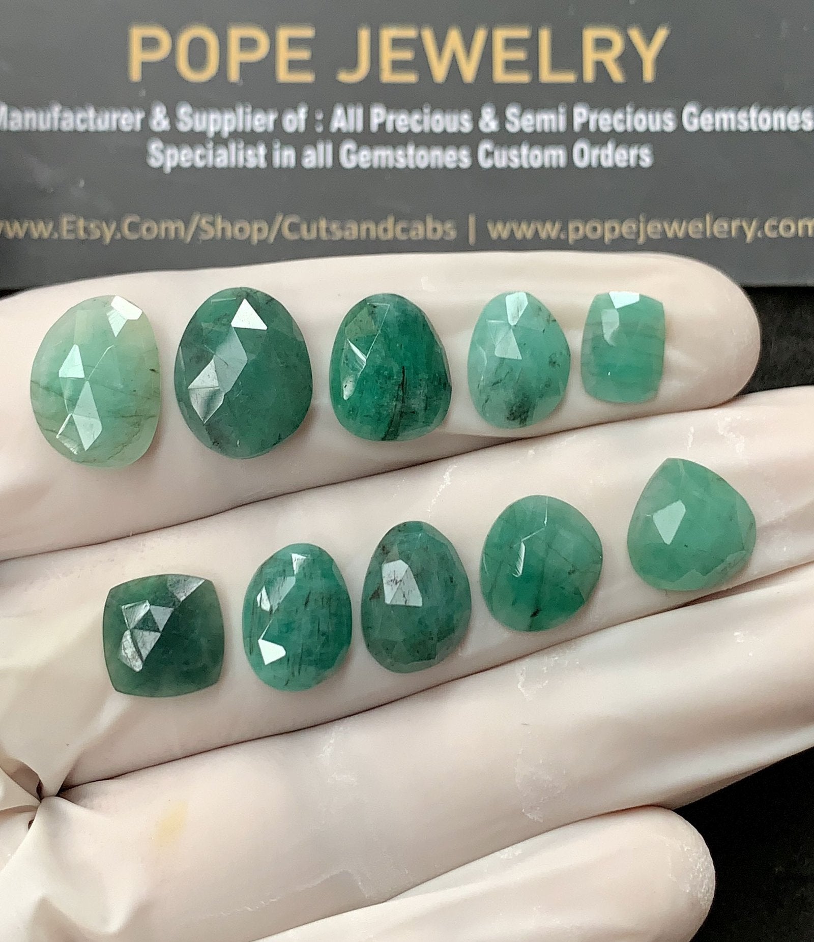 Natural Emerald Gemstone Rose Cut Mix Cabochon High Quality Loose Gemstones For Jewelry Making 9-13 MM Size 10 Pcs V2590