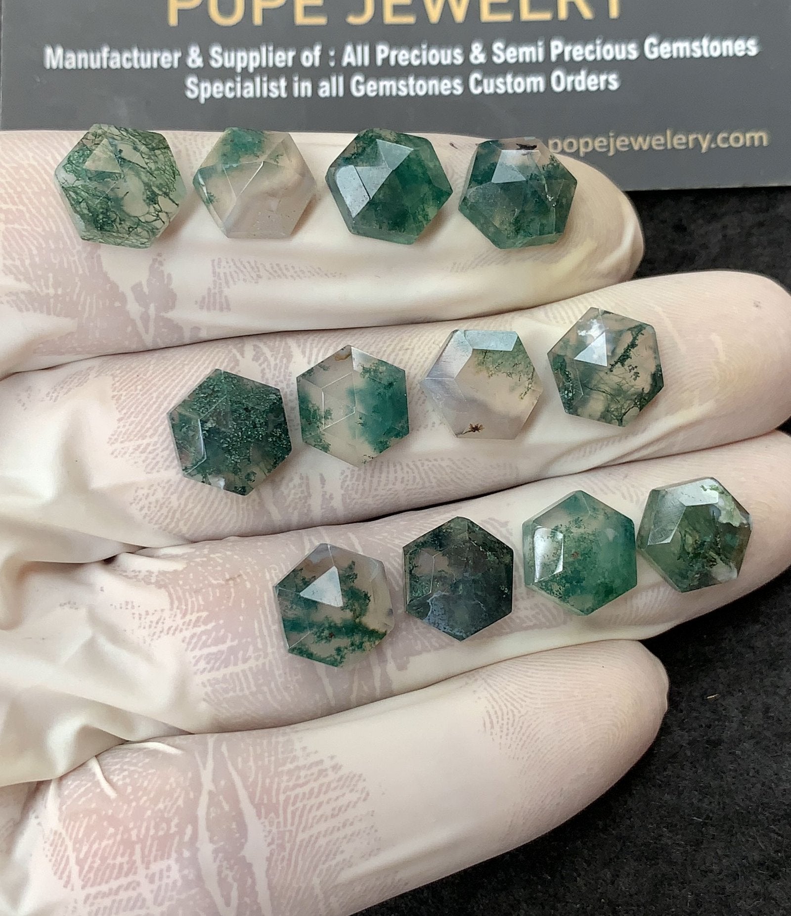 Natural Moss Agate Gemstone Step Cut Hexagon Shape Cabochon High Quality Loose Gemstones For Jewelry Making 10 MM Size 12 Pc V3011