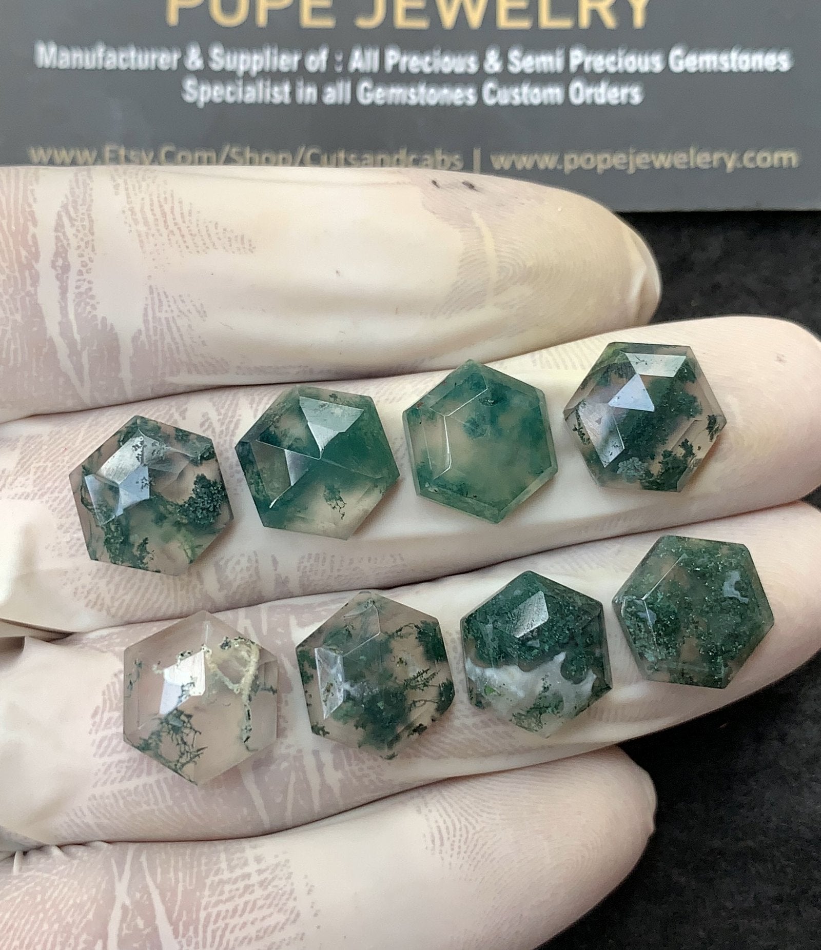 Natural Moss Agate Gemstone Step Cut Hexagon Shape Cabochon High Quality Loose Gemstones For Jewelry Making 12 MM Size 8 Pc V3013