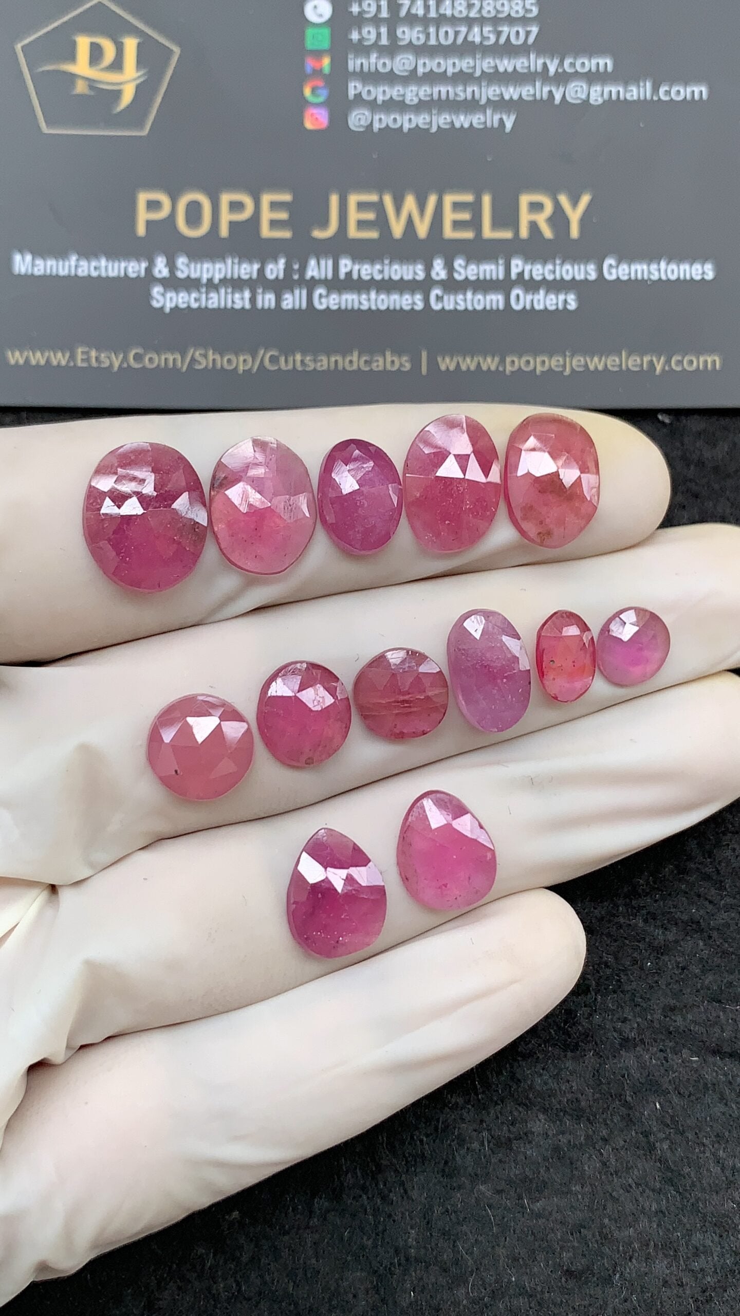 Natural Pink Sapphire Gemstone Rose Cut Fancy Shape Cabochon High Quality Loose Gemstones For Jewelry Making 8-14 MM Size 13 Pcs V2629