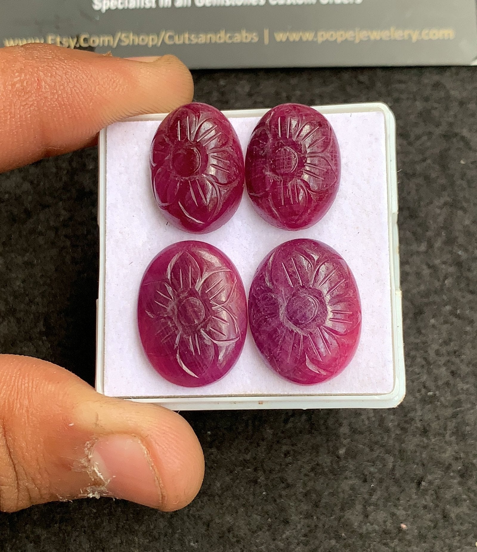 Natural Ruby Gemstone Hand Carved Oval Shape Cabochon High Quality Loose Gemstones For Jewelry Making 18-20 MM Size 2 Pair V4344