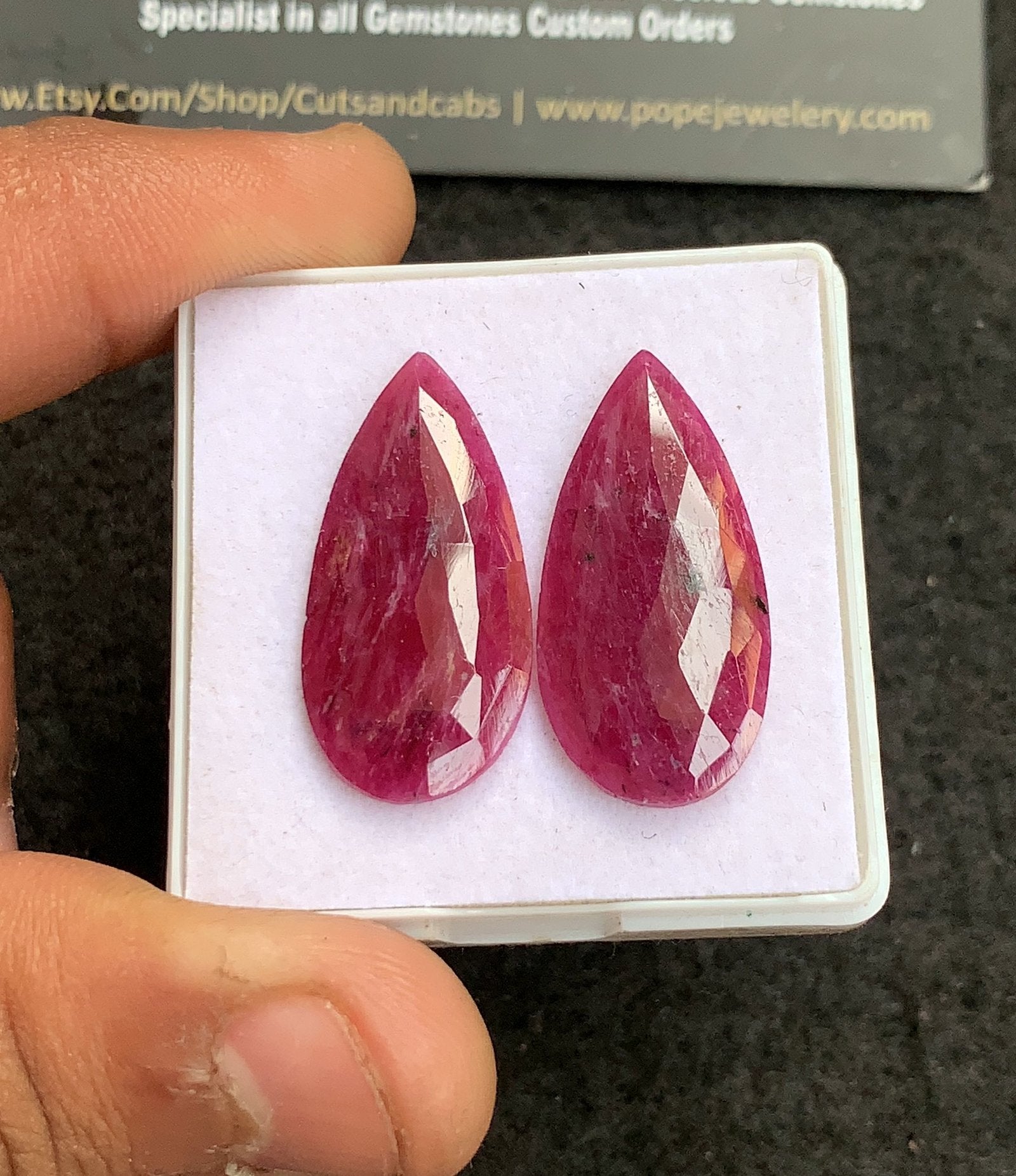 Natural Ruby Gemstone Rose Cut Pear Shape Cabochon High Quality Loose Gemstones For Jewelry Making 28x14 MM Size 1 Pair V4347