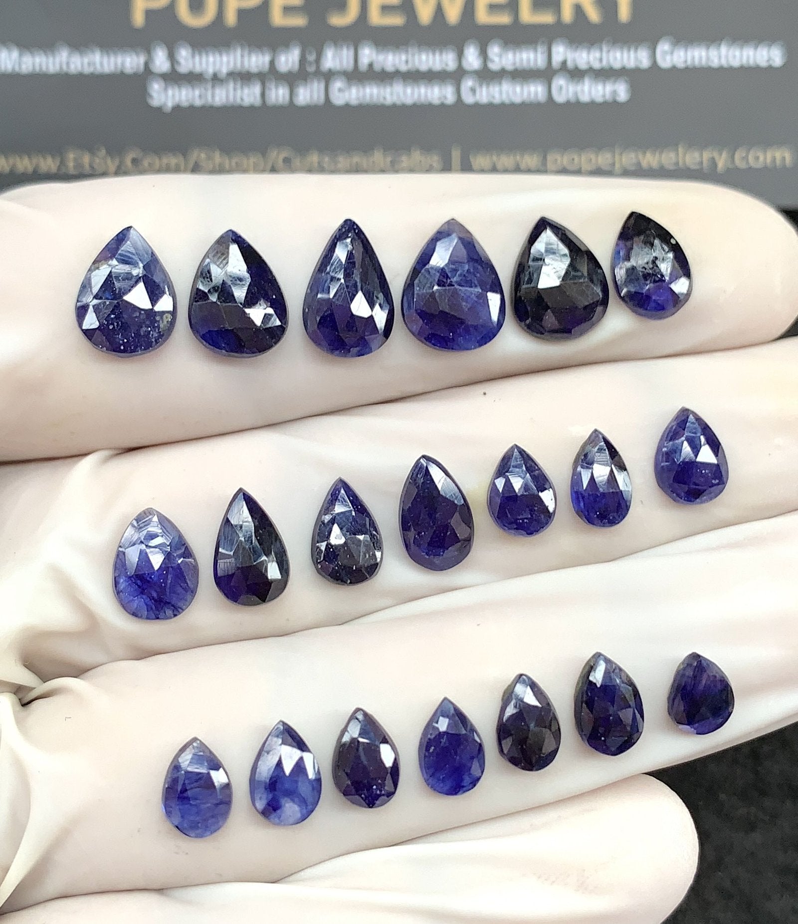 Natural Blue Sapphire Gemstone Rose Cut Pear Shape Cabochon High Quality Loose Gemstones For Jewelry Making 7-10 MM Size 20 Pcs V2644