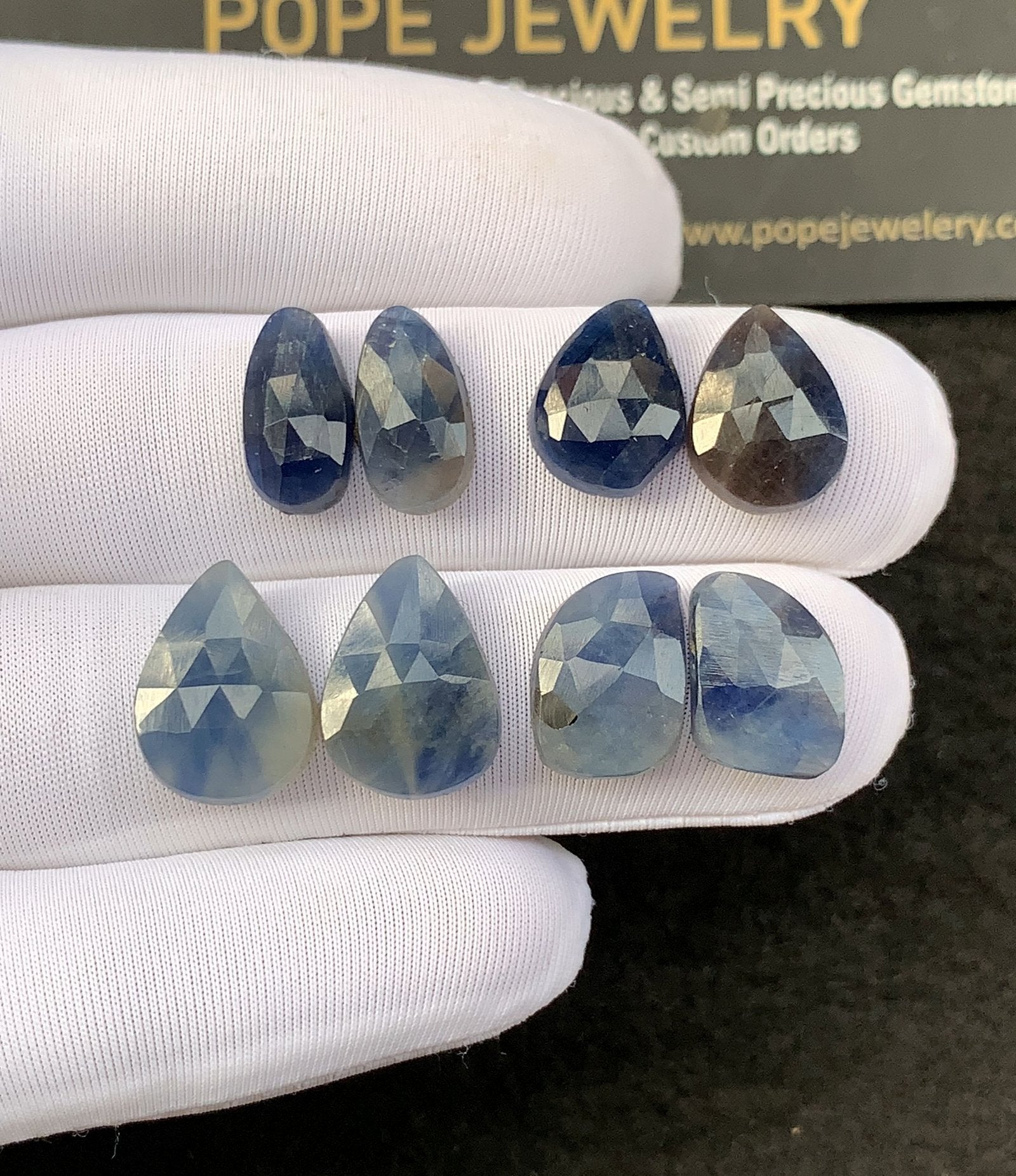 Natural Blue Sapphire Gemstone Rose Cut Mix Shape Cabochon High Quality Loose Gemstones For Jewelry Making 12-14 MM Size 4 Pair SM24929