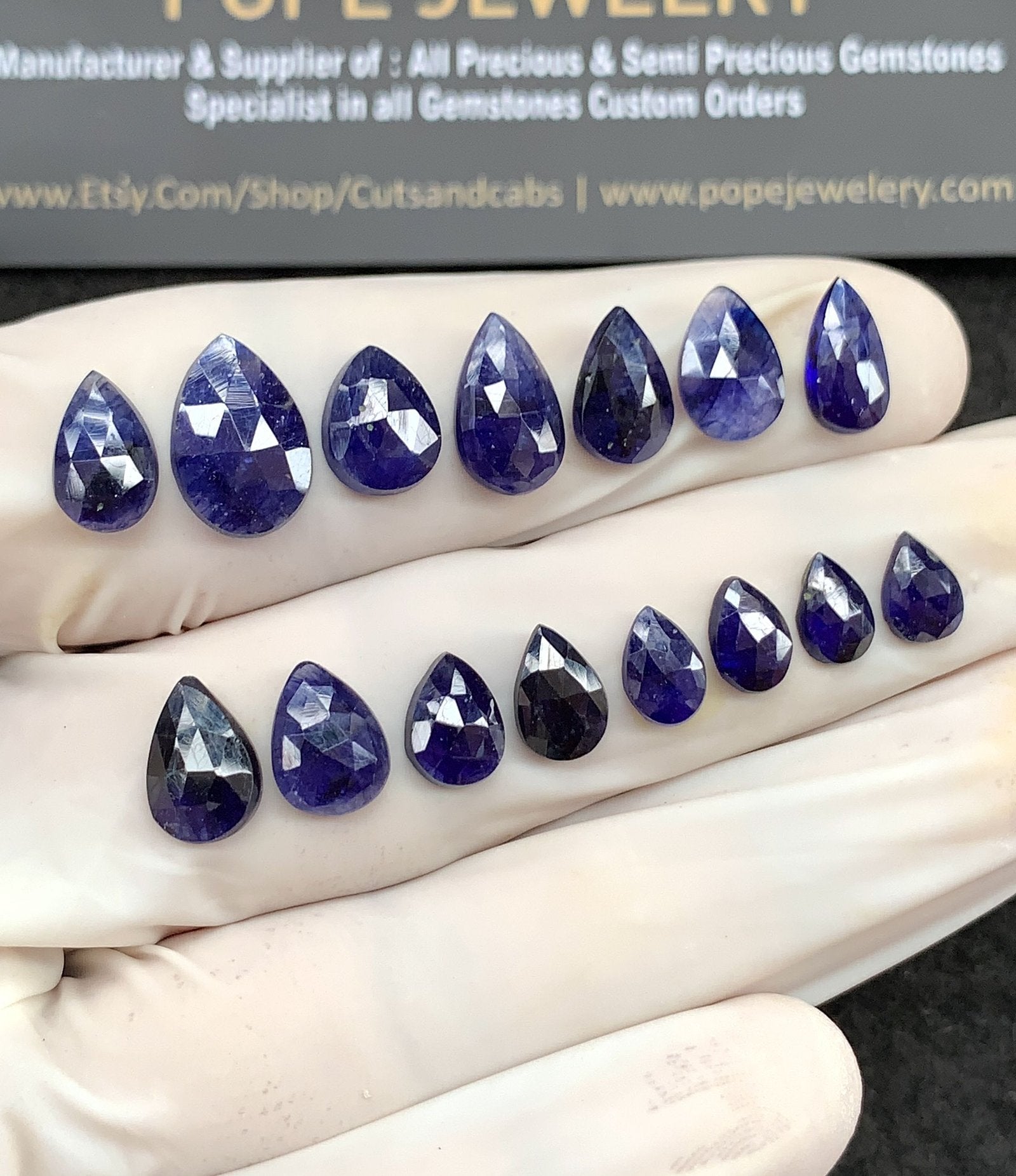 Natural Blue Sapphire Gemstone Rose Cut Pear Shape Cabochon High Quality Loose Gemstones For Jewelry Making 7-12 MM Size 15 Pcs V2646