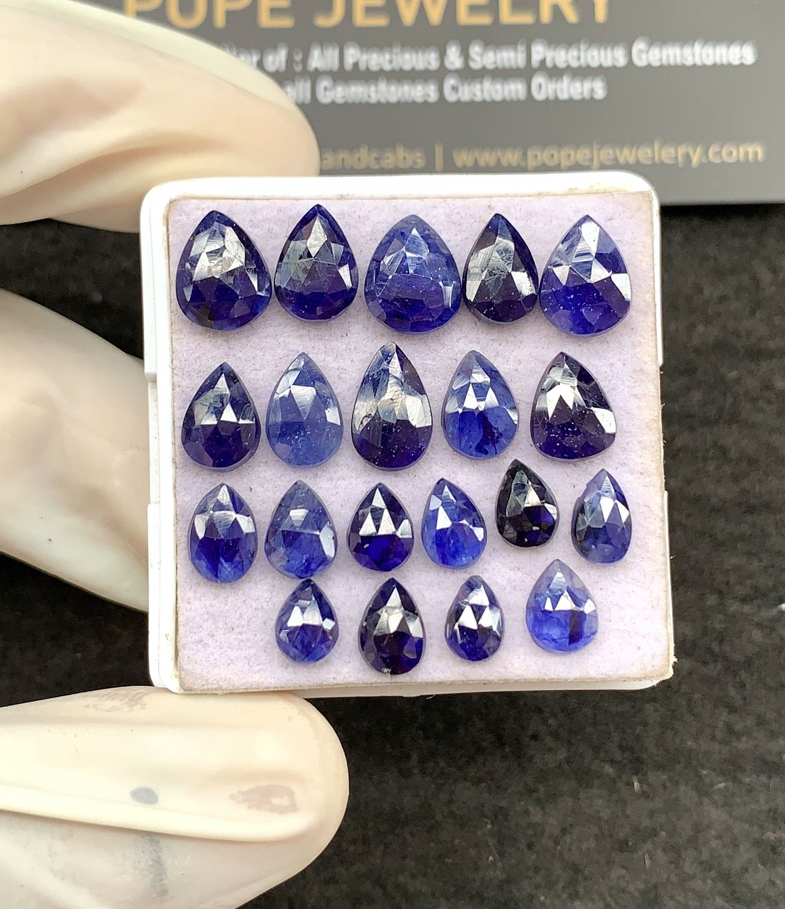 Natural Blue Sapphire Gemstone Rose Cut Pear Shape Cabochon High Quality Loose Gemstones For Jewelry Making 6-10 MM Size 20 Pcs V2647