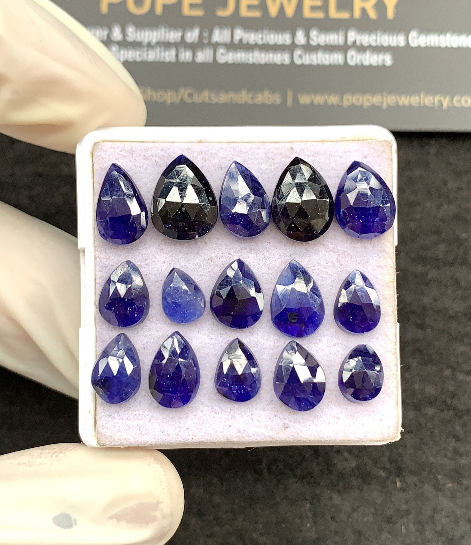 Natural Blue Sapphire Gemstone Rose Cut Pear Shape Cabochon High Quality Loose Gemstones For Jewelry Making 7-11 MM Size 15 Pcs V2648