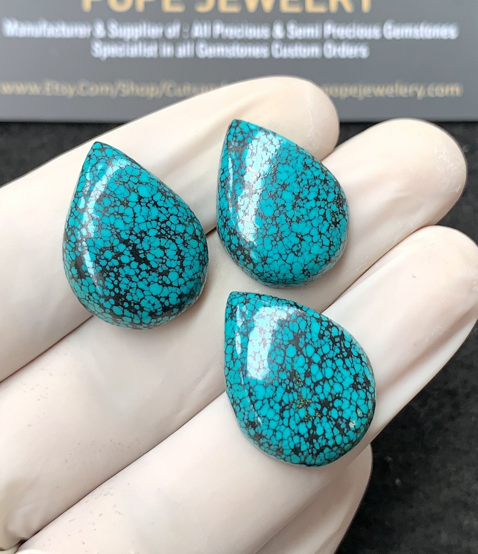 Natural Tibetan Turquoise Gemstone Smooth Oval Shape Cabochon High Quality Loose Gemstones For Jewelry Making 22-23 MM Size 3 Pcs V2651