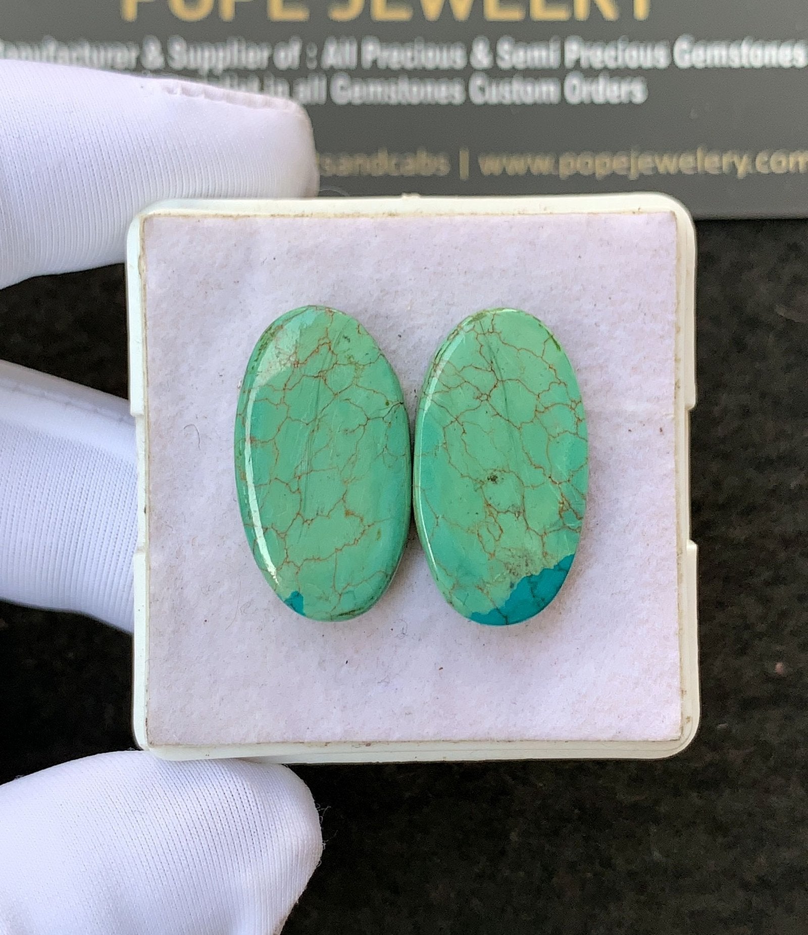 Natural Tibetan Turquoise Gemstone Smooth Oval Shape Cabochon High Quality Loose Gemstones For Jewelry Making 22x12 MM Size 1 Pair V2673