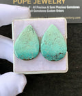 Natural Tibetan Turquoise Gemstone Smooth Pear Shape Cabochon High Quality Loose Gemstones For Jewelry Making 26-27 MM Size 1 Pair V2678