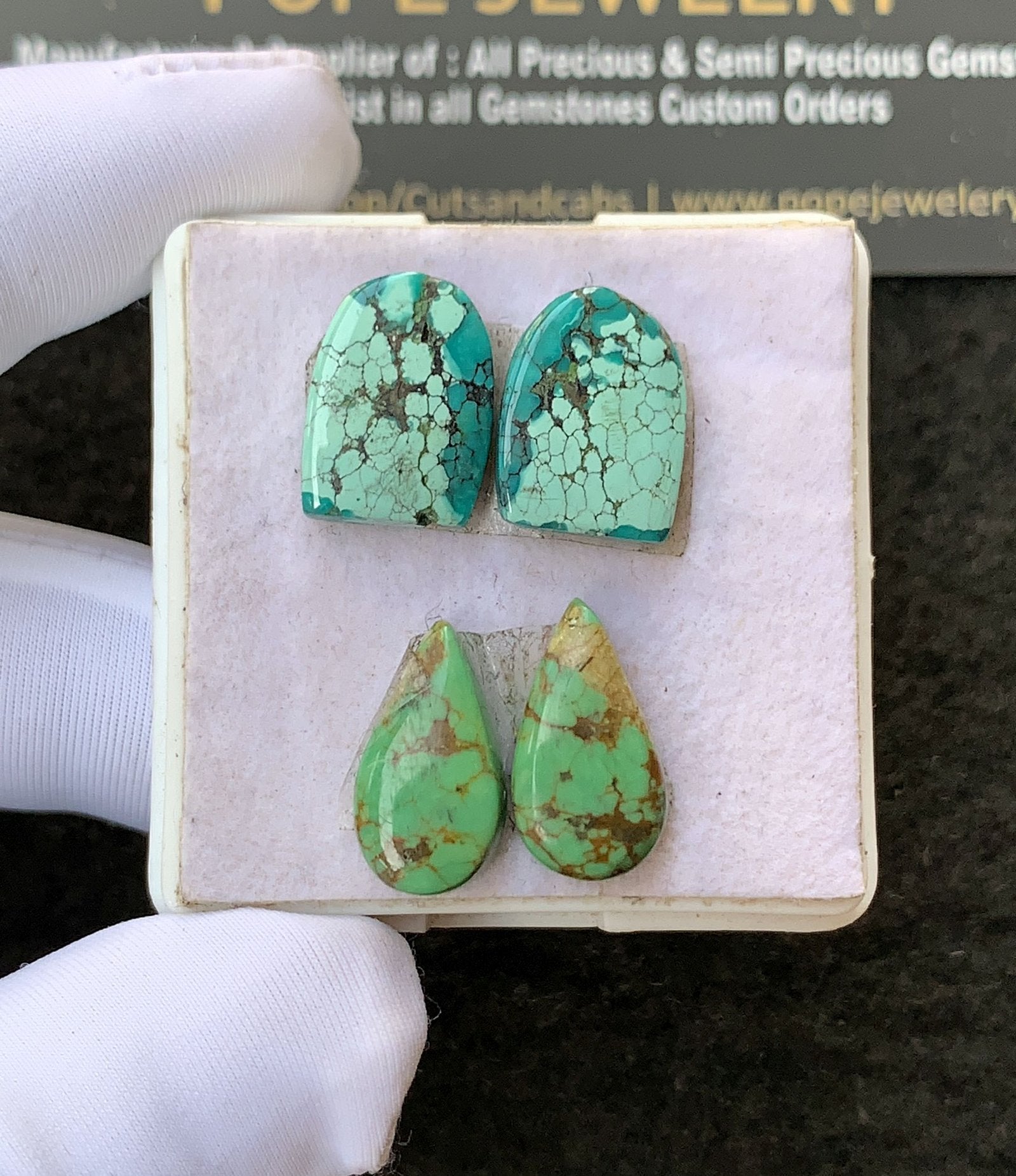 Natural Tibetan Turquoise Gemstone Smooth Pear Shape Cabochon High Quality Loose Gemstones For Jewelry Making 14-15 MM Size 2 Pair V2682
