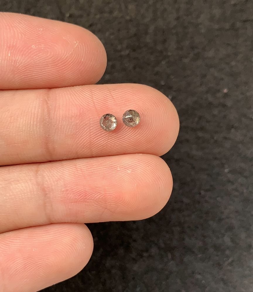 Natural Salt And Paper Diamond Gemstone Rose Cut Round Shape Cabochon High Quality Loose Gemstones For Jewelry Making 3-4 MM Size 2 Pcs SM23929