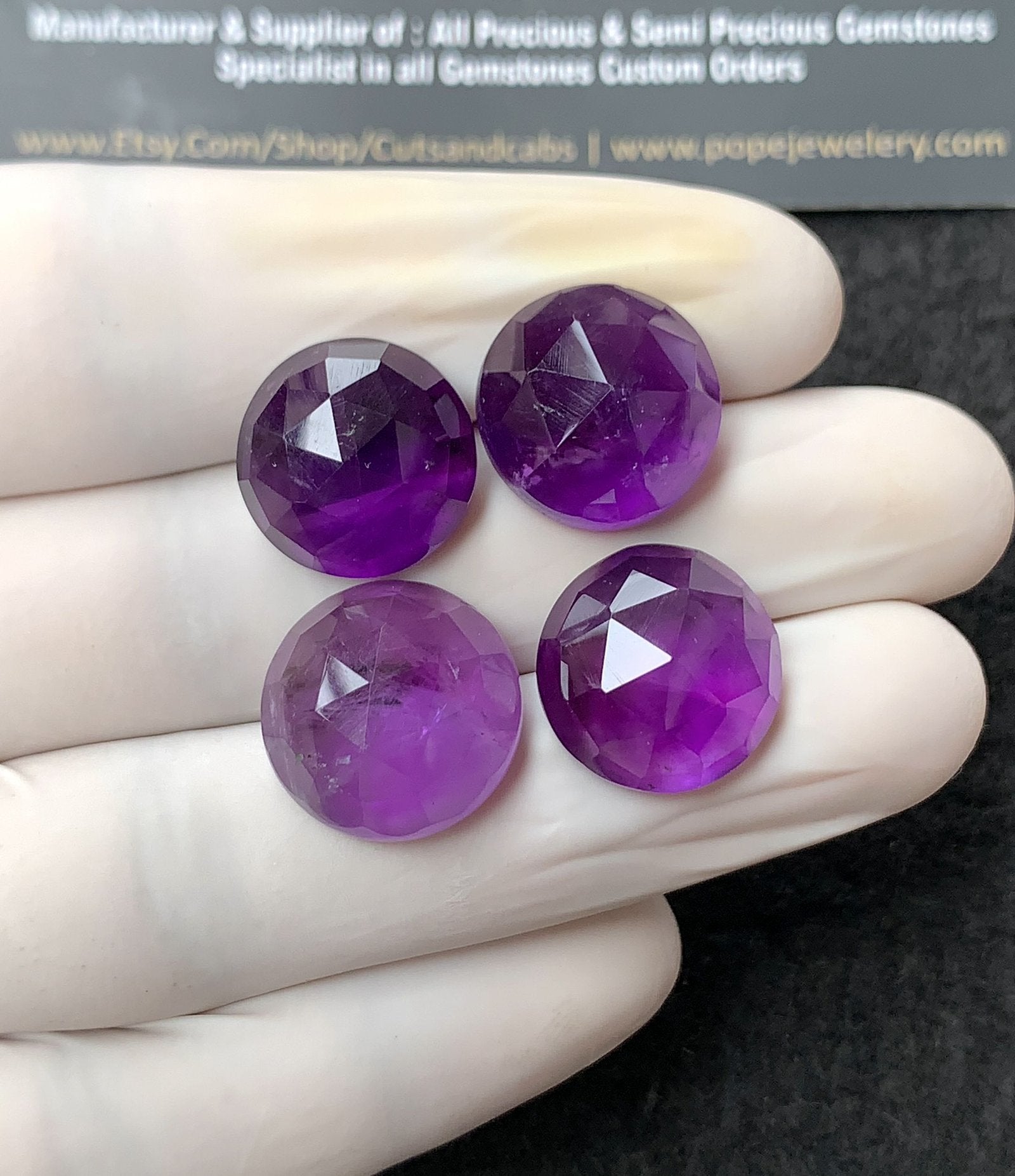 Natural Amethyst Gemstone Rose Cut Round Shape Cabochon High Quality Loose Gemstones For Jewelry Making 15x16 MM Size 4 Pcs V2723