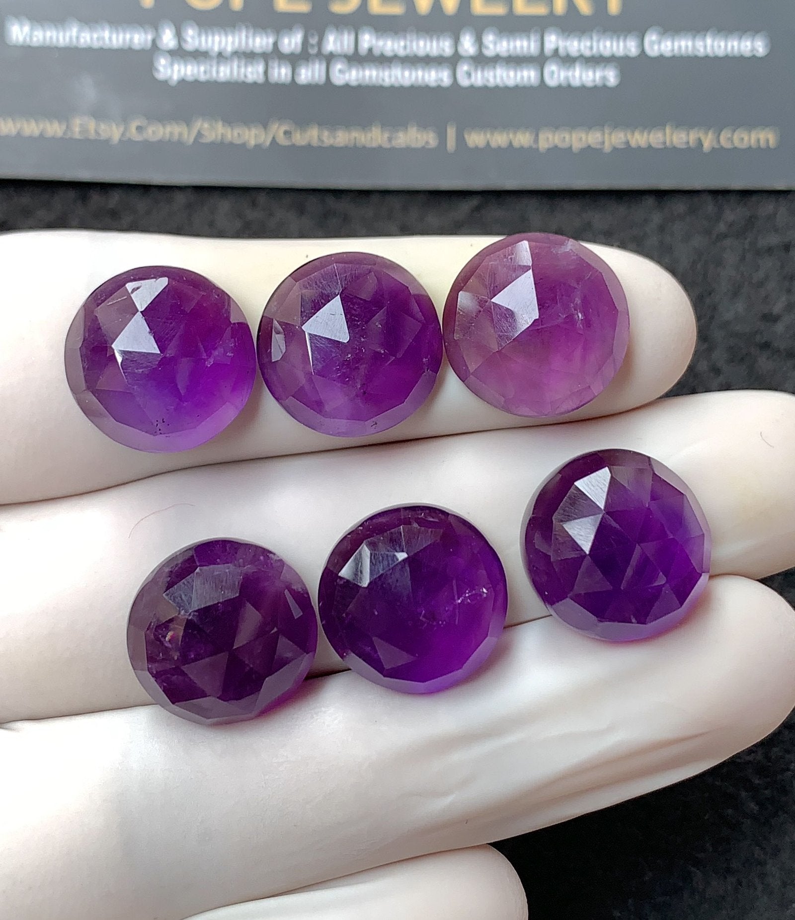 Natural Amethyst Gemstone Rose Cut Round Shape Cabochon High Quality Loose Gemstones For Jewelry Making 14 MM Size 6 Pcs V2724